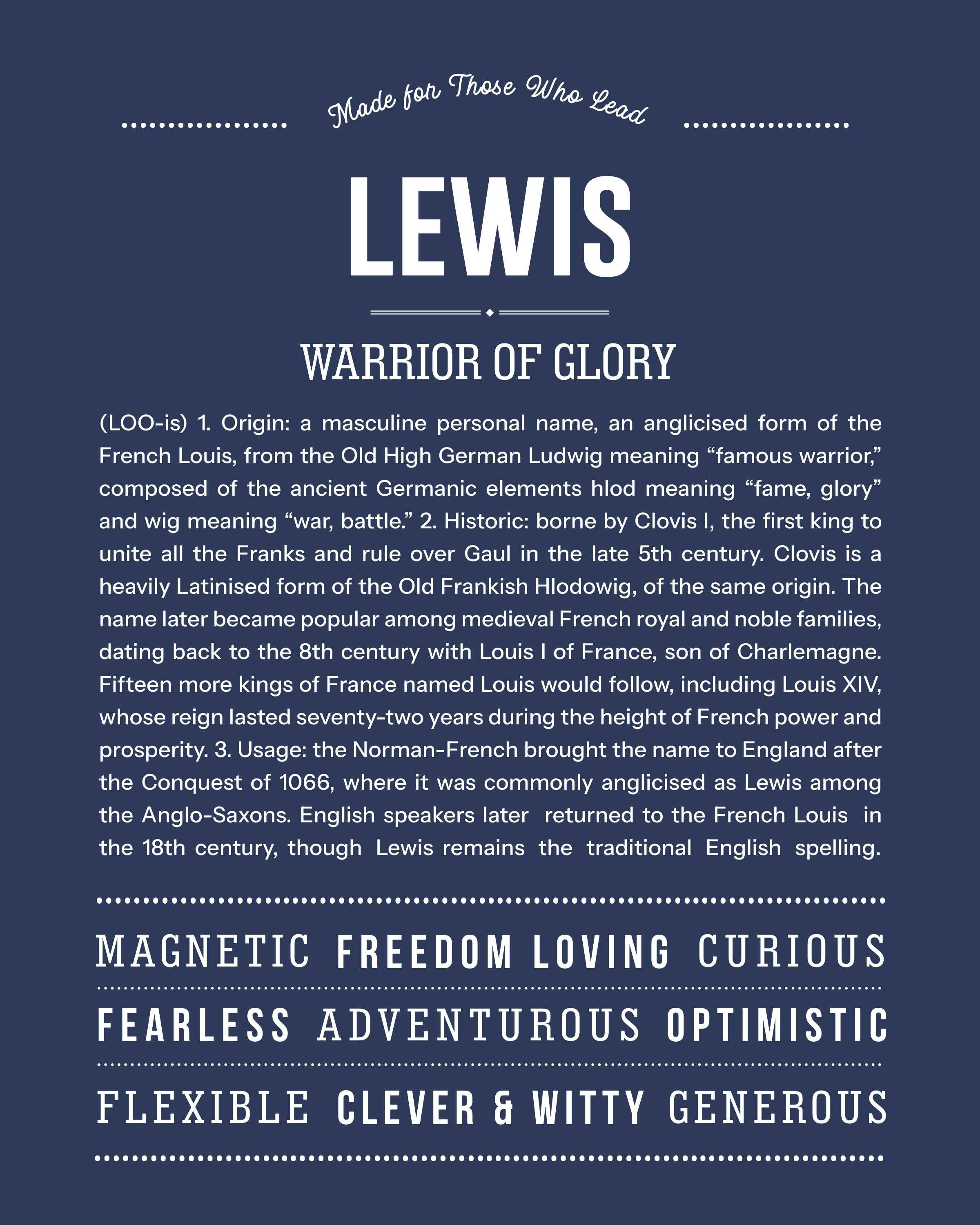 Lewis | Personalised Name Meaning Print – Custom Name Art Gift