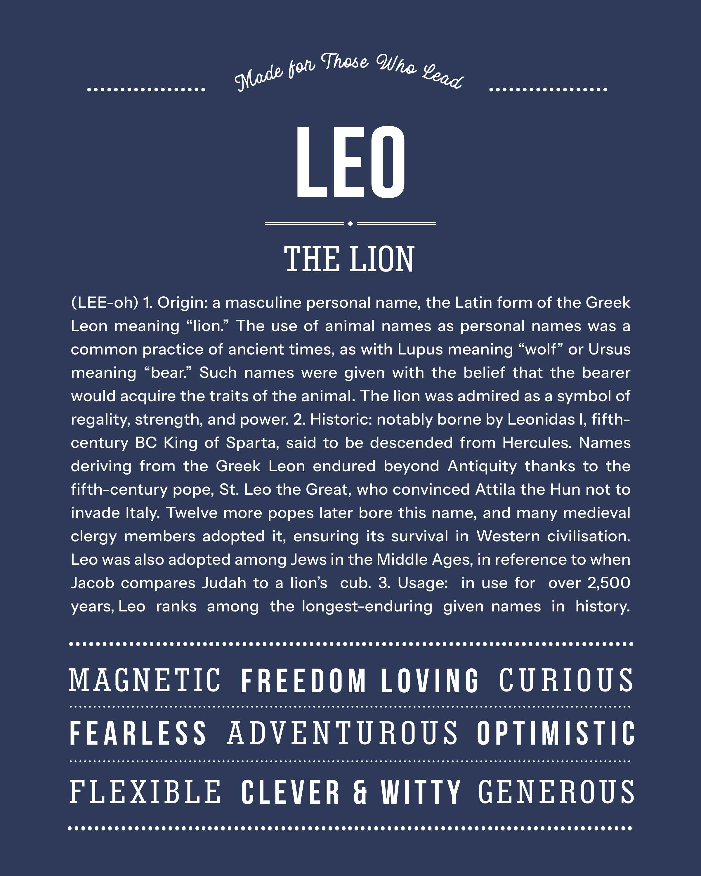 Leo | Personalised Name Meaning Print – Custom Name Art Gift
