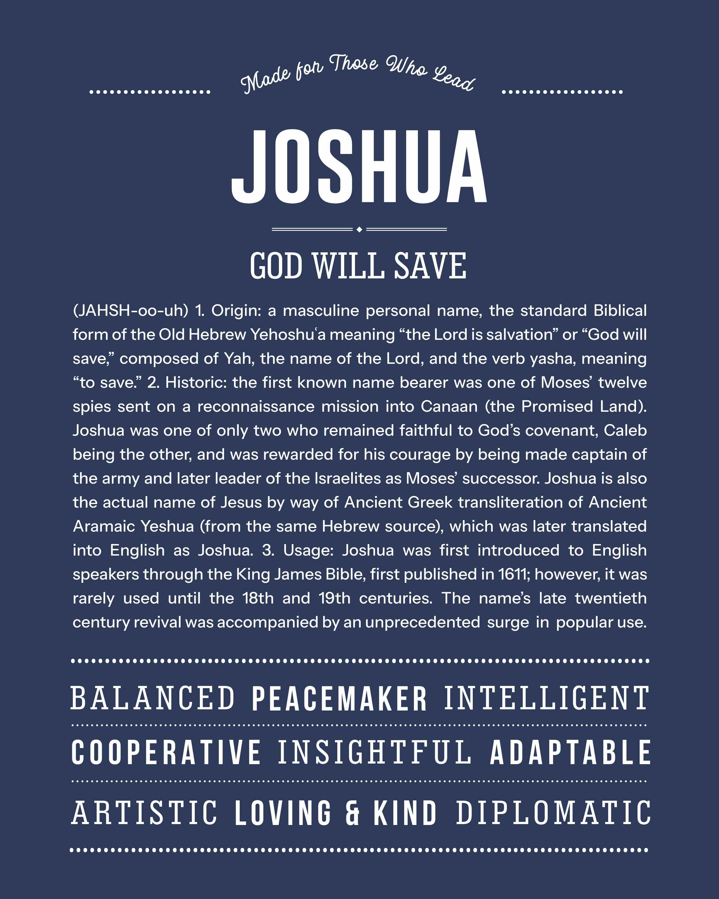 Joshua | Personalised Name Meaning Print – Custom Name Art Gift