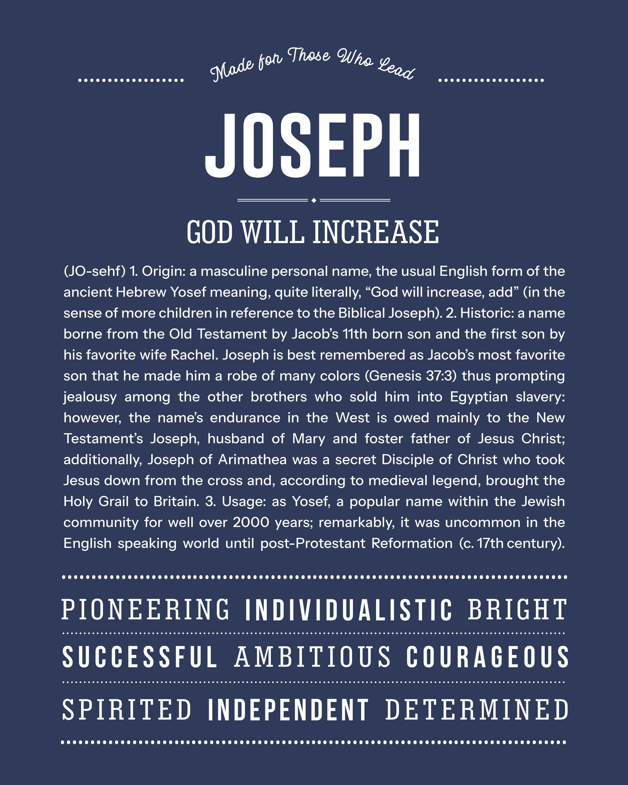 Joseph | Personalised Name Meaning Print – Custom Name Art Gift
