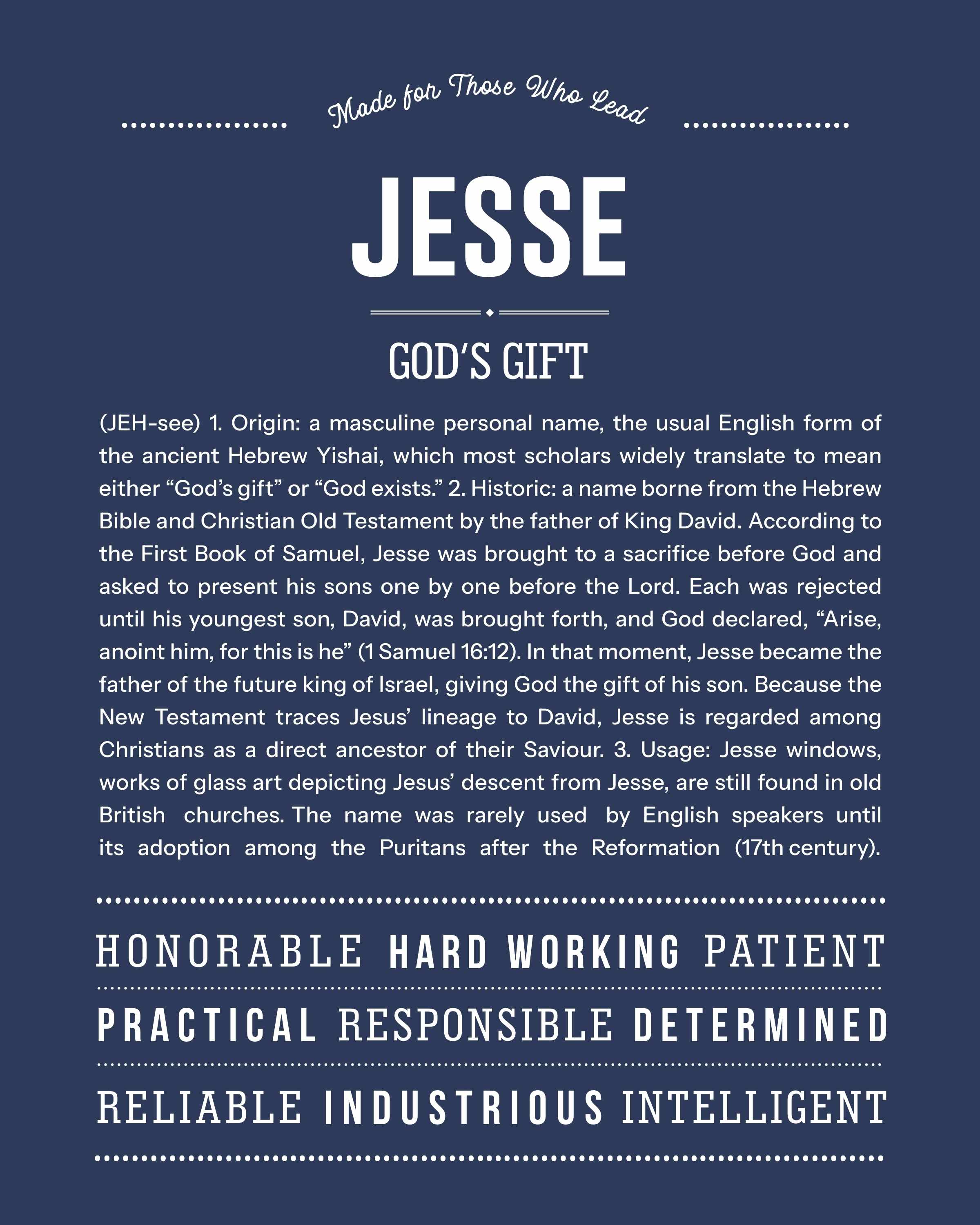 Jesse | Personalised Name Meaning Print – Custom Name Art Gift