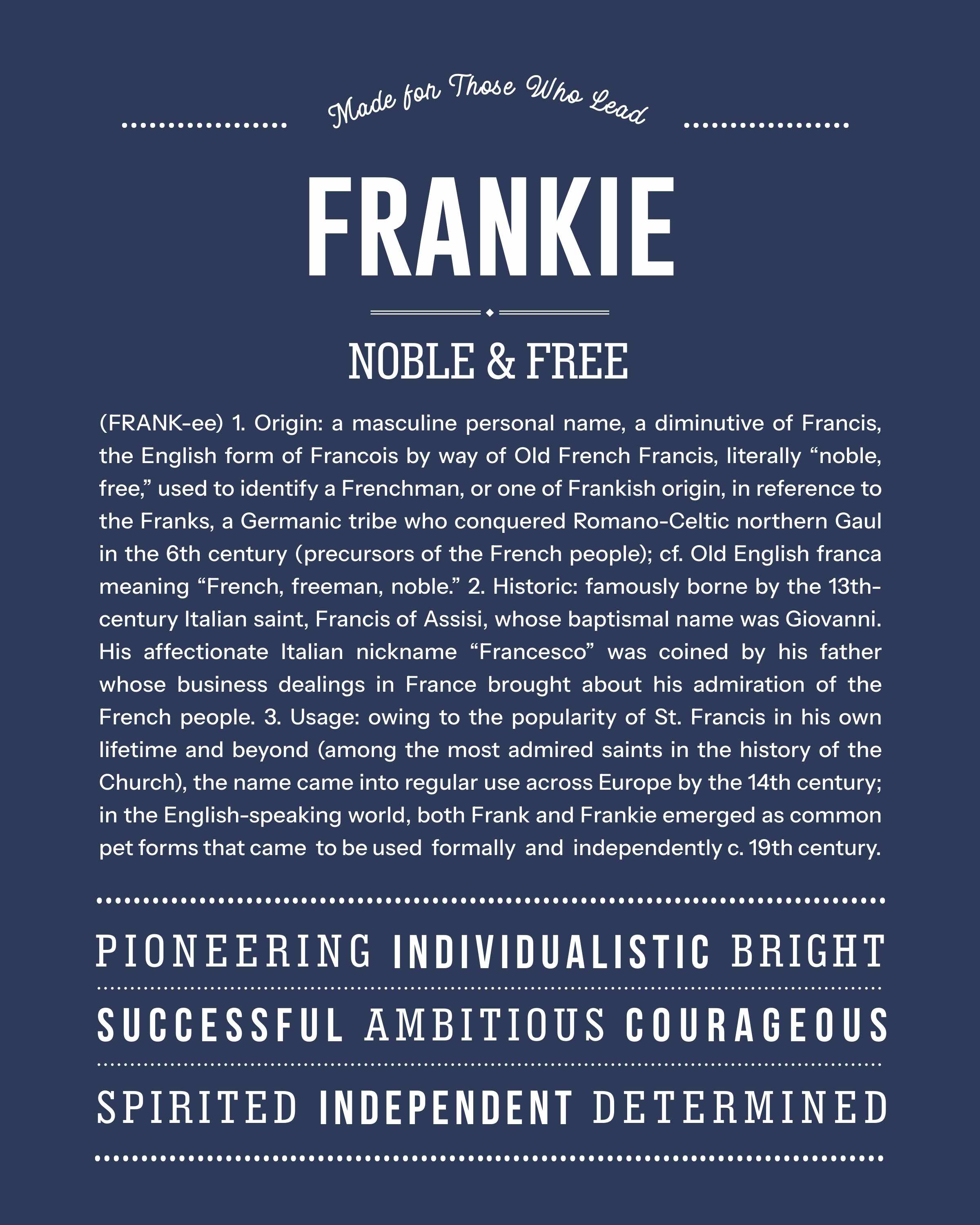 Frankie (male) | Personalised Name Meaning Print – Custom Name Art Gift