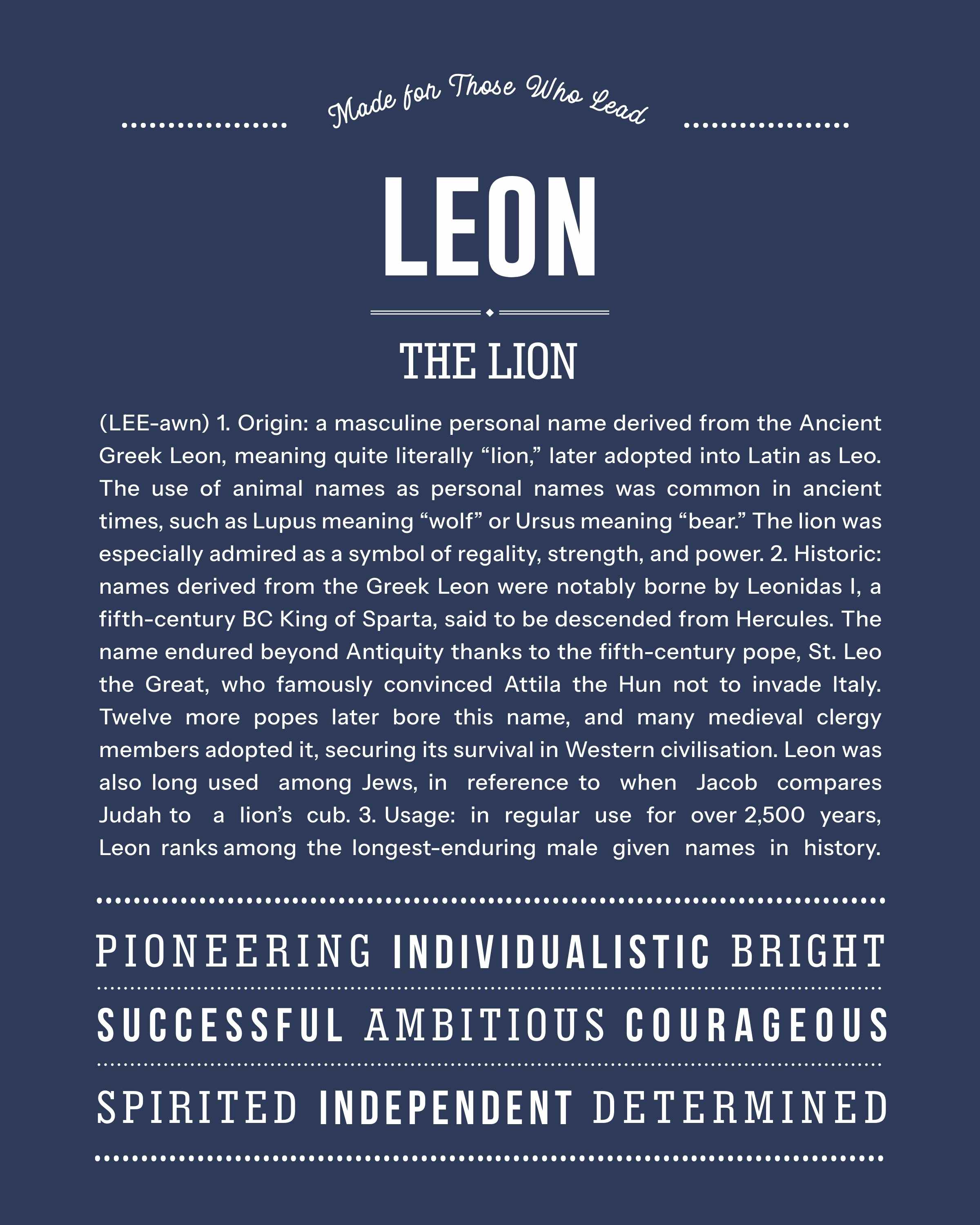 Leon | Personalised Name Meaning Print – Custom Name Art Gift