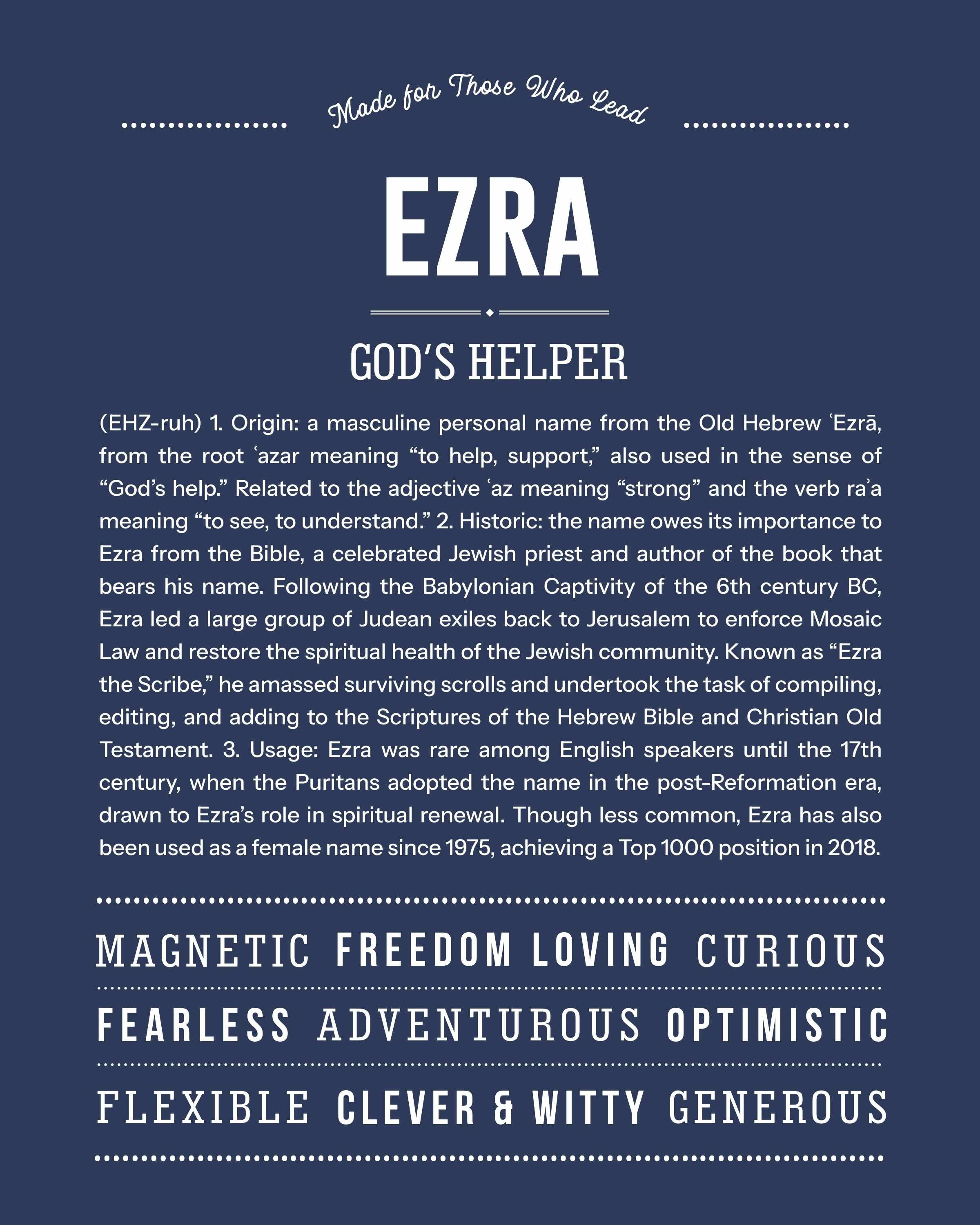 Ezra | Personalised Name Meaning Print – Custom Name Art Gift