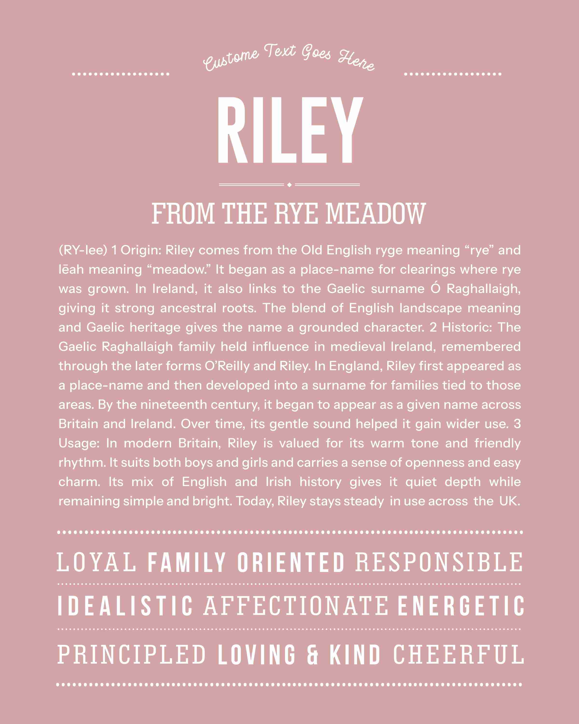 Riley | Personalised Name Meaning Print – Custom Name Art Gift