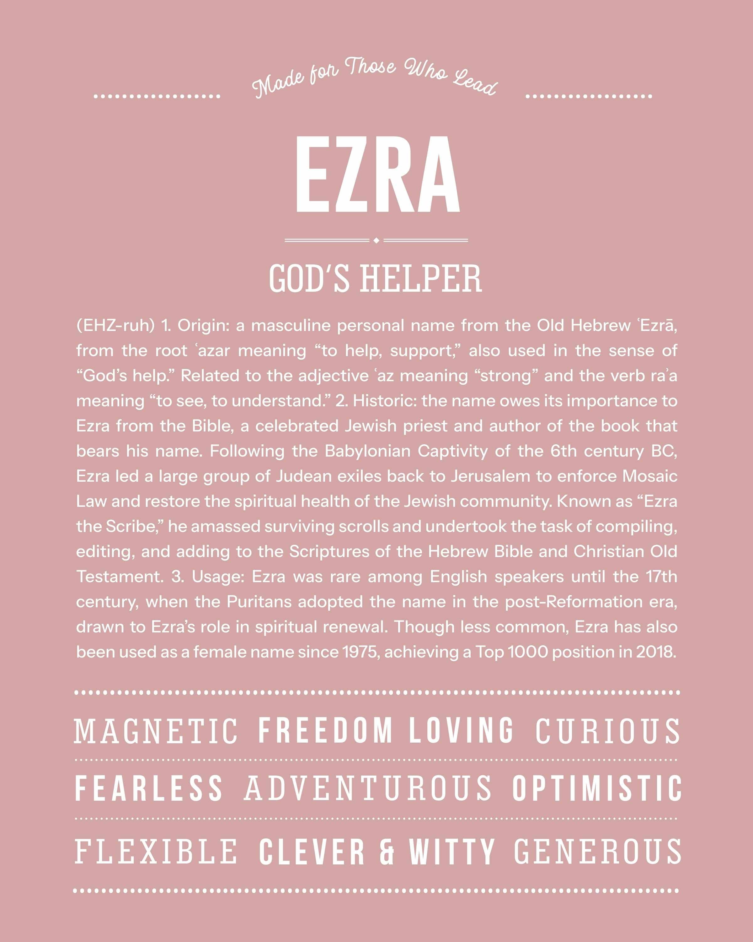 Ezra | Personalised Name Meaning Print – Custom Name Art Gift