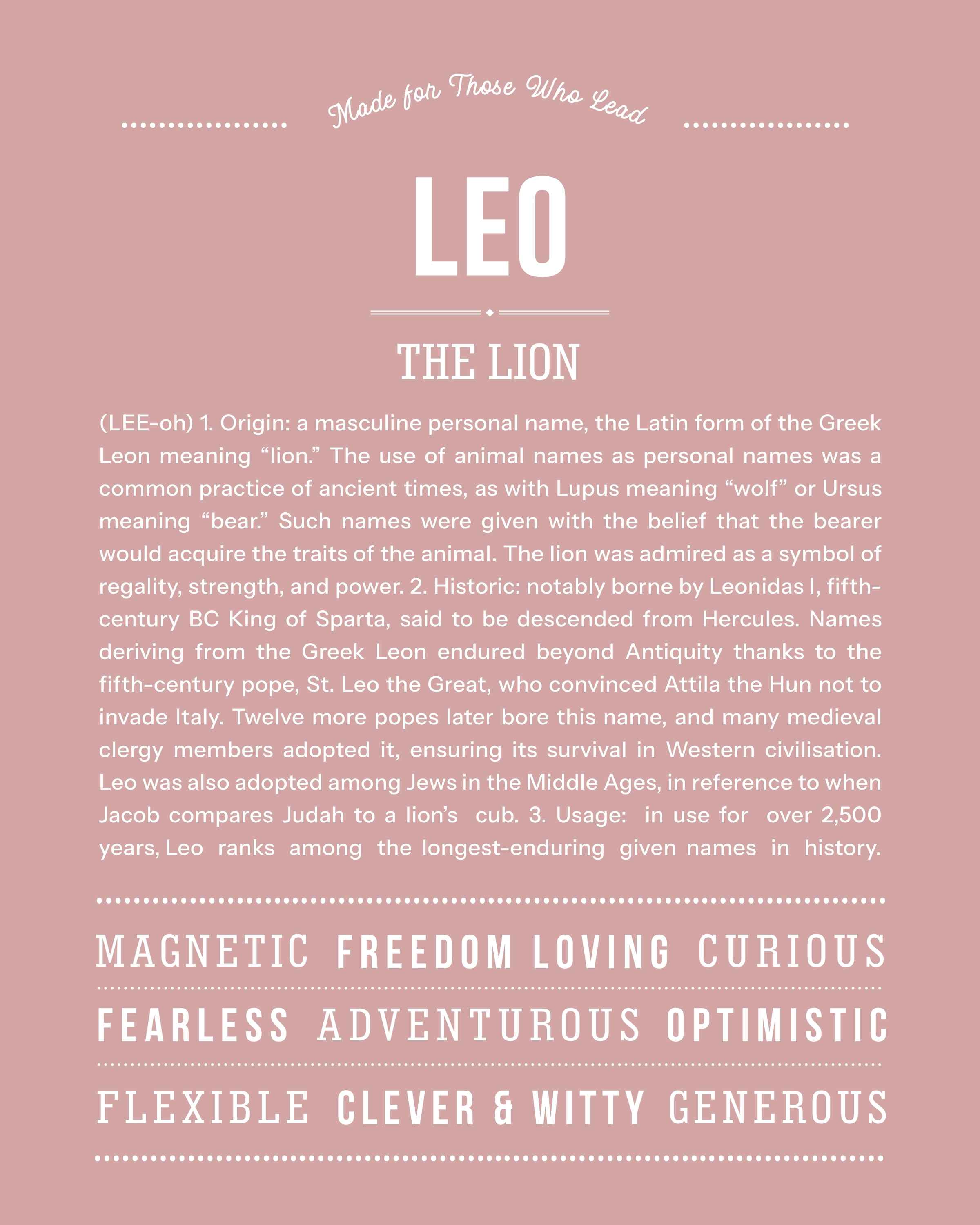 Leo | Personalised Name Meaning Print – Custom Name Art Gift