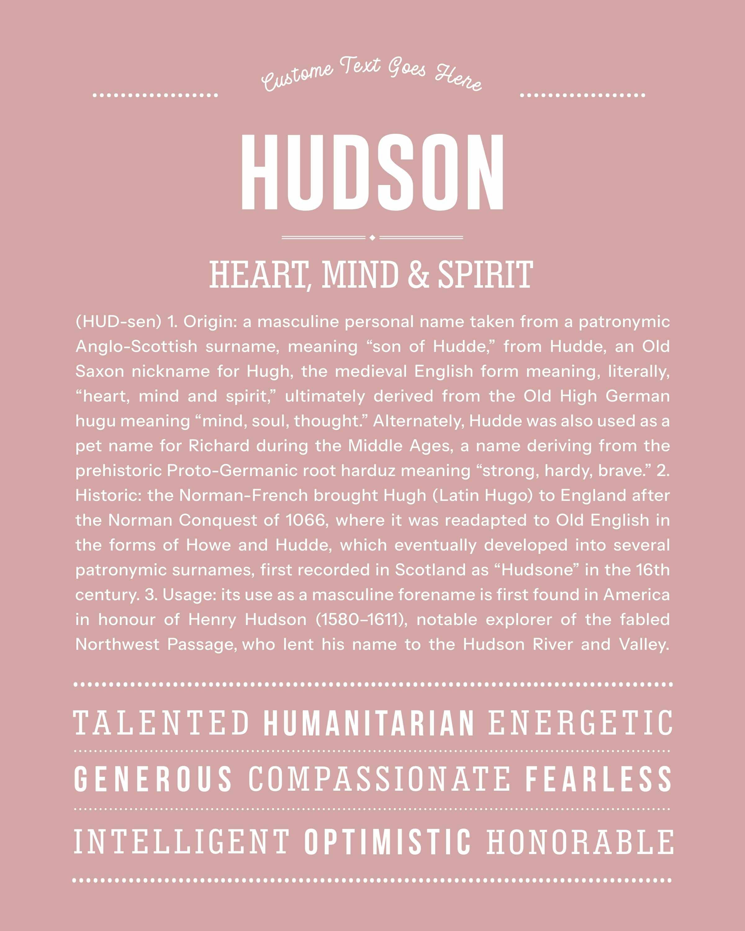 Hudson | Personalised Name Meaning Print – Custom Name Art Gift