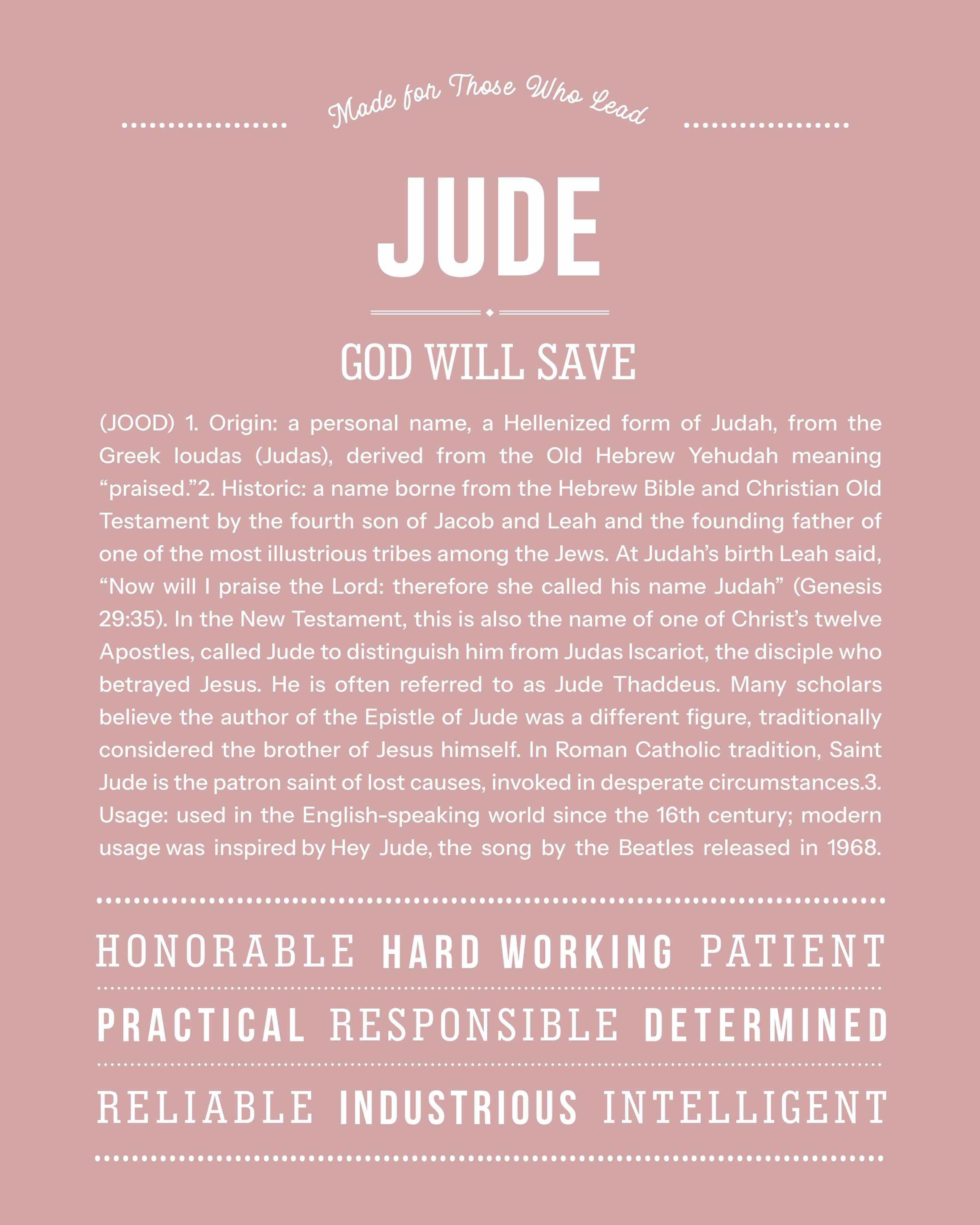 Jude | Personalised Name Meaning Print – Custom Name Art Gift