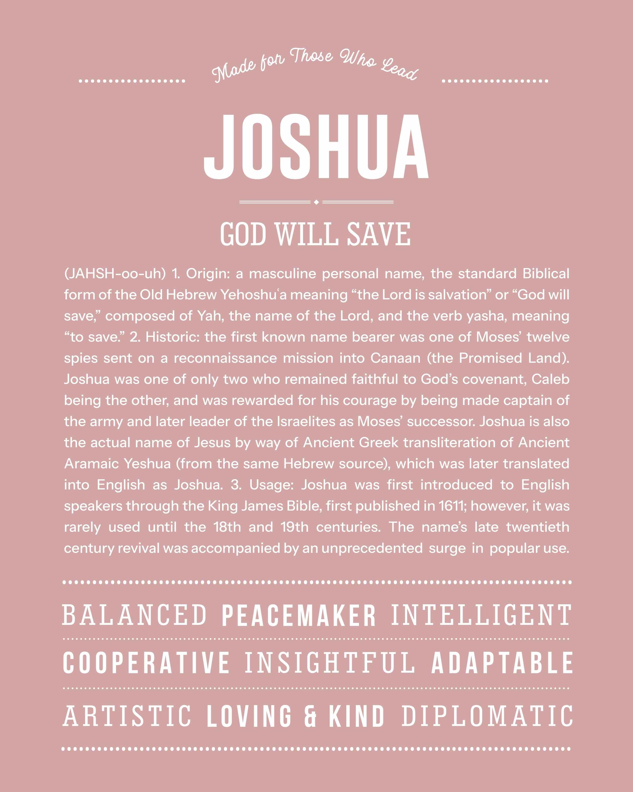 Joshua | Personalised Name Meaning Print – Custom Name Art Gift