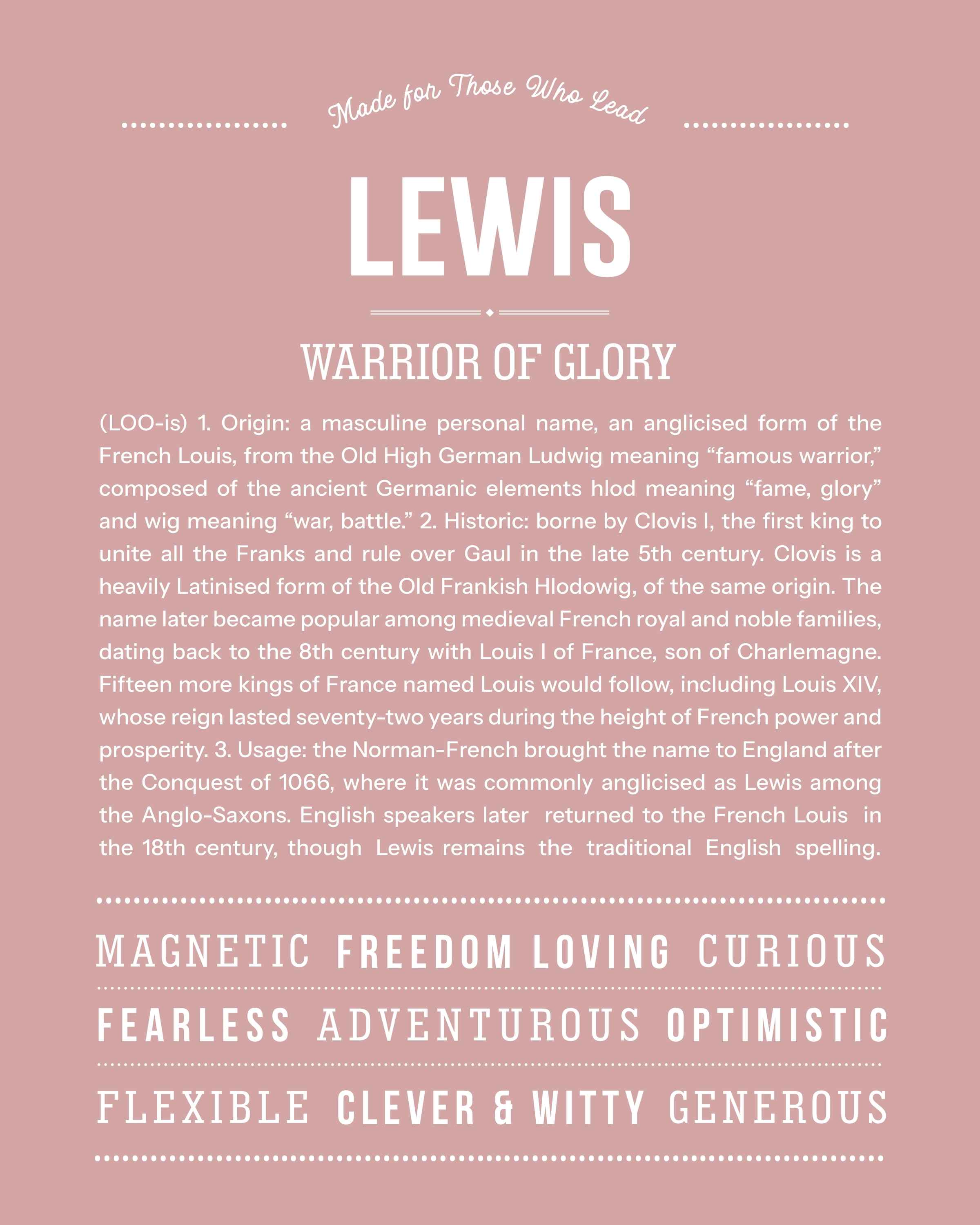 Lewis | Personalised Name Meaning Print – Custom Name Art Gift