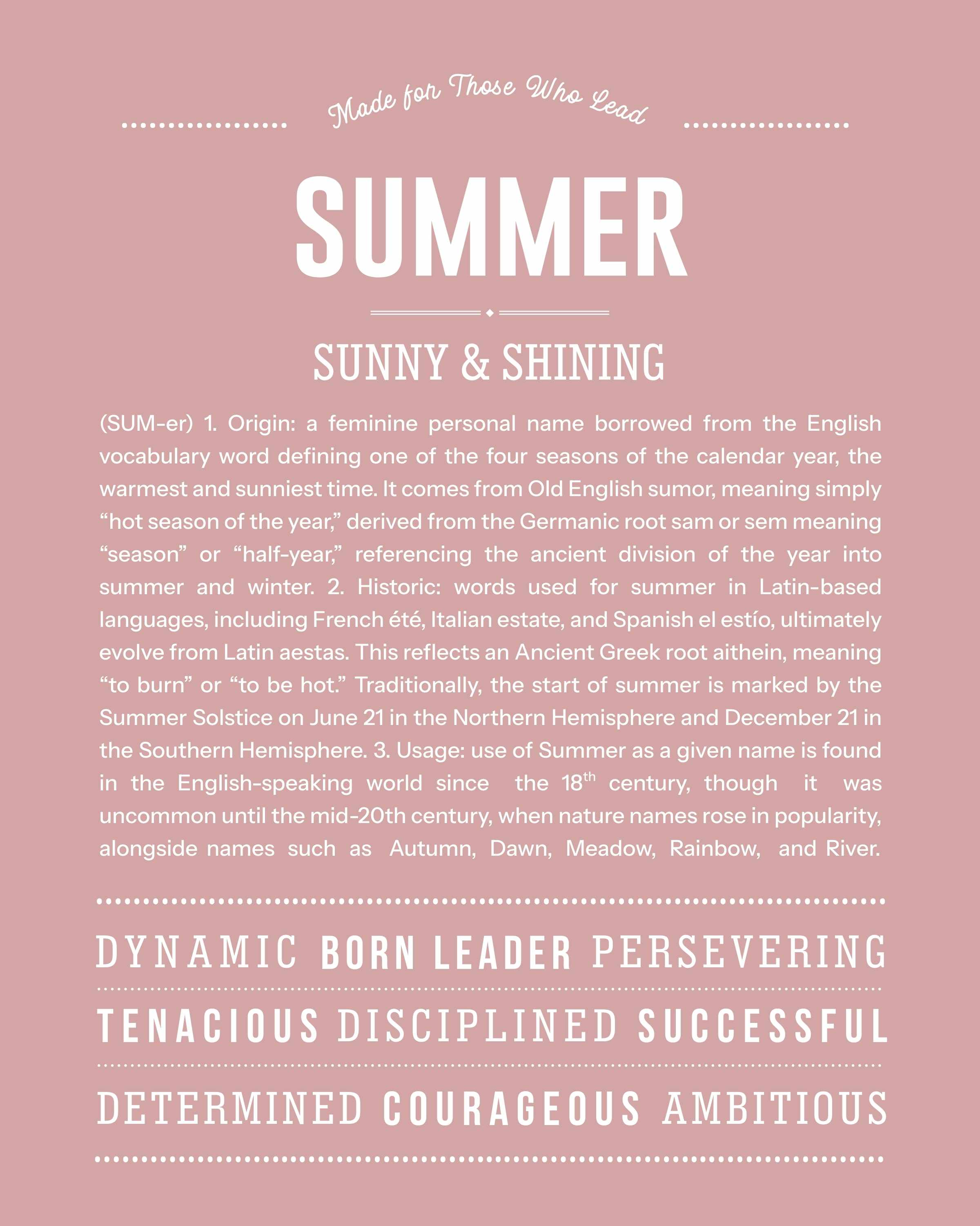 Summer | Personalised Name Meaning Print – Custom Name Art Gift
