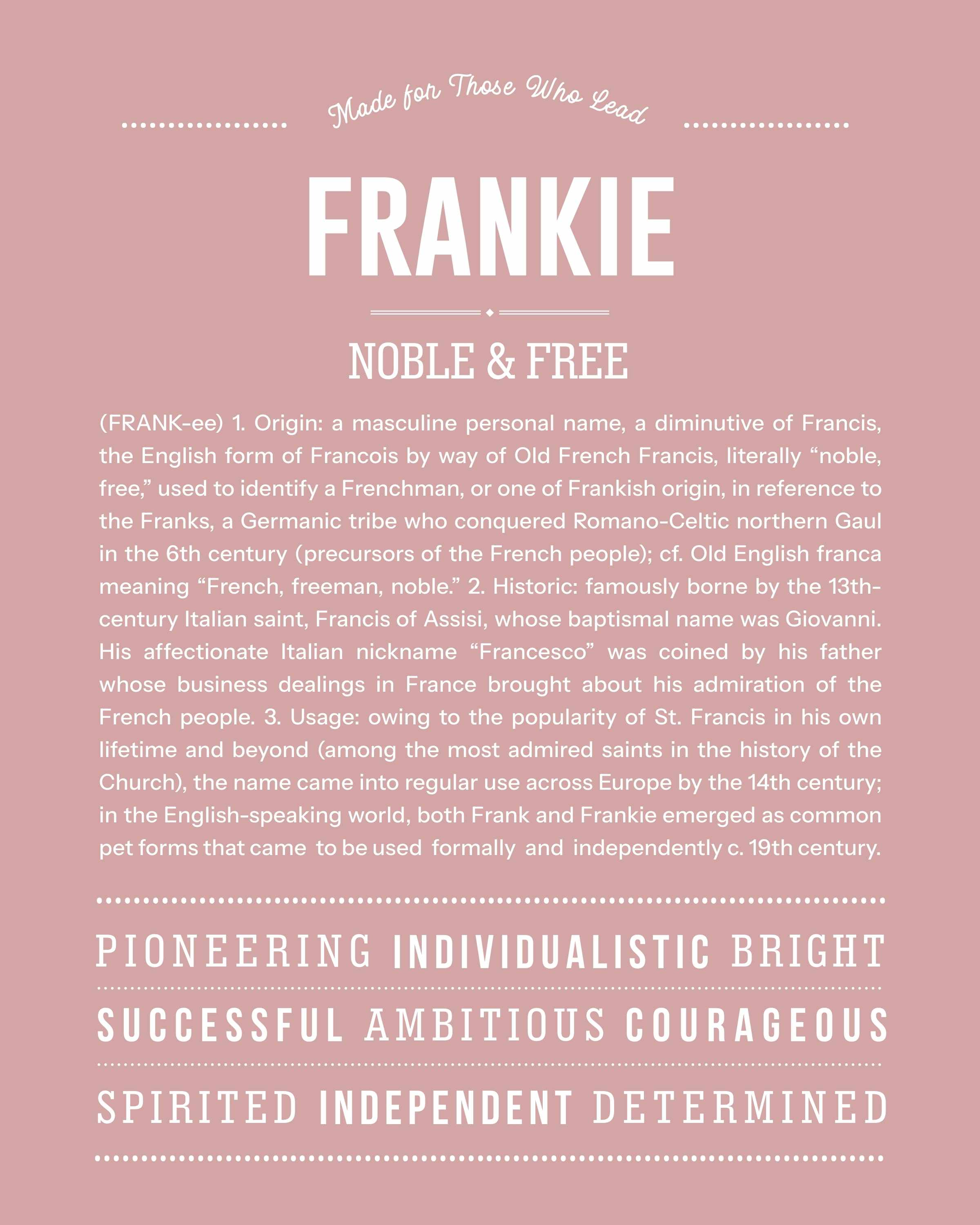 Frankie (male) | Personalised Name Meaning Print – Custom Name Art Gift