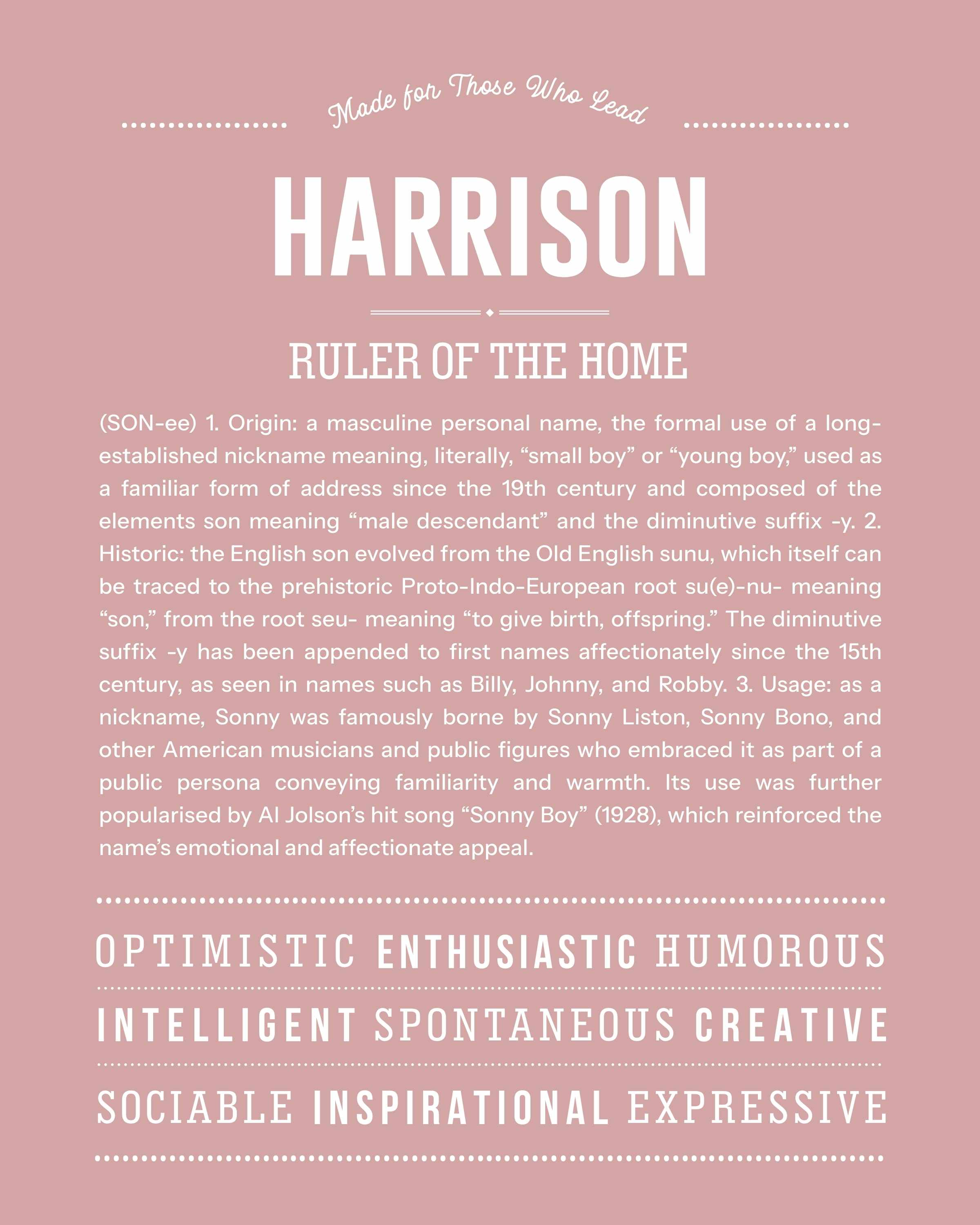 Harrison | Personalised Name Meaning Print – Custom Name Art Gift