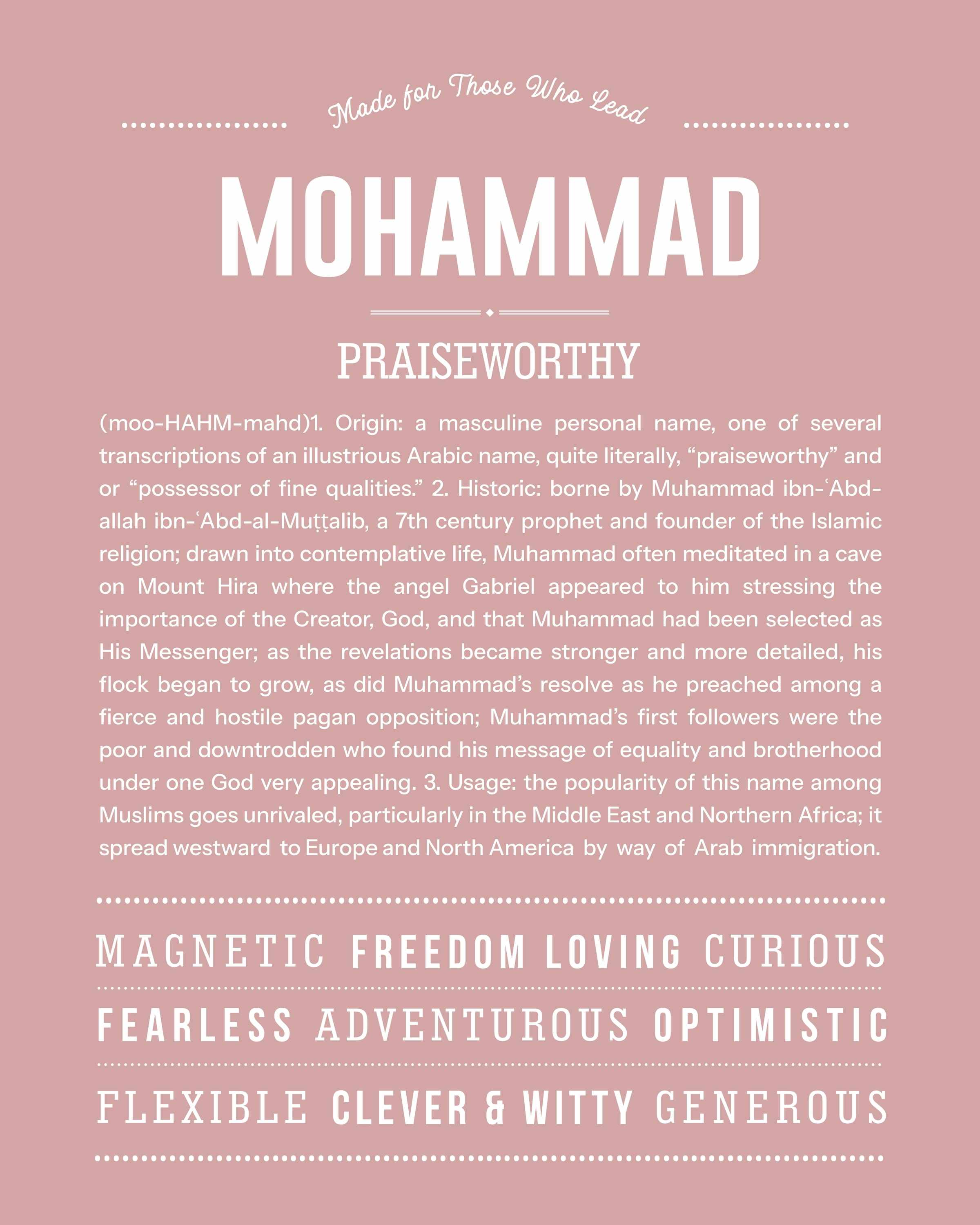 Mohammad | Personalised Name Meaning Print – Custom Name Art Gift