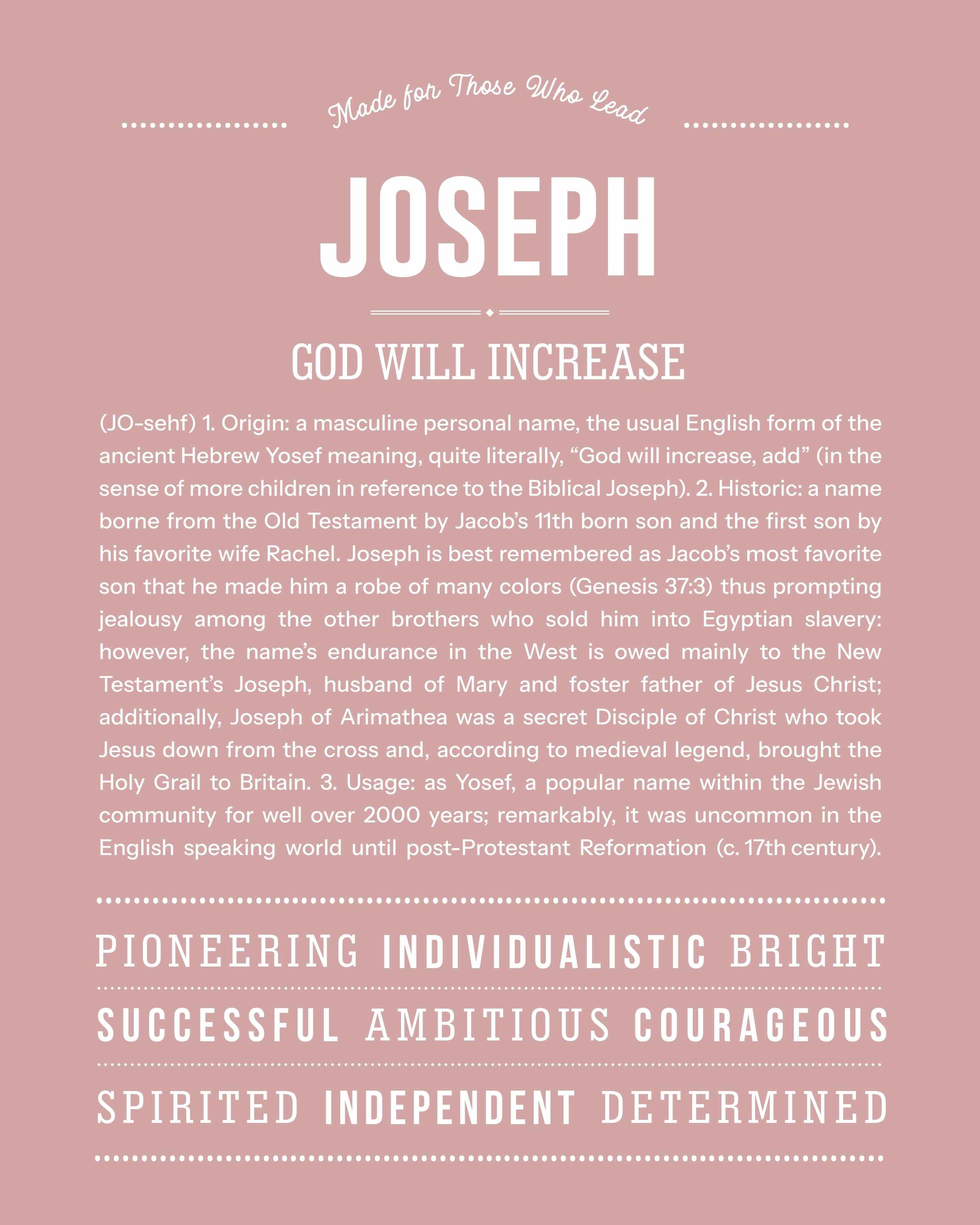 Joseph | Personalised Name Meaning Print – Custom Name Art Gift