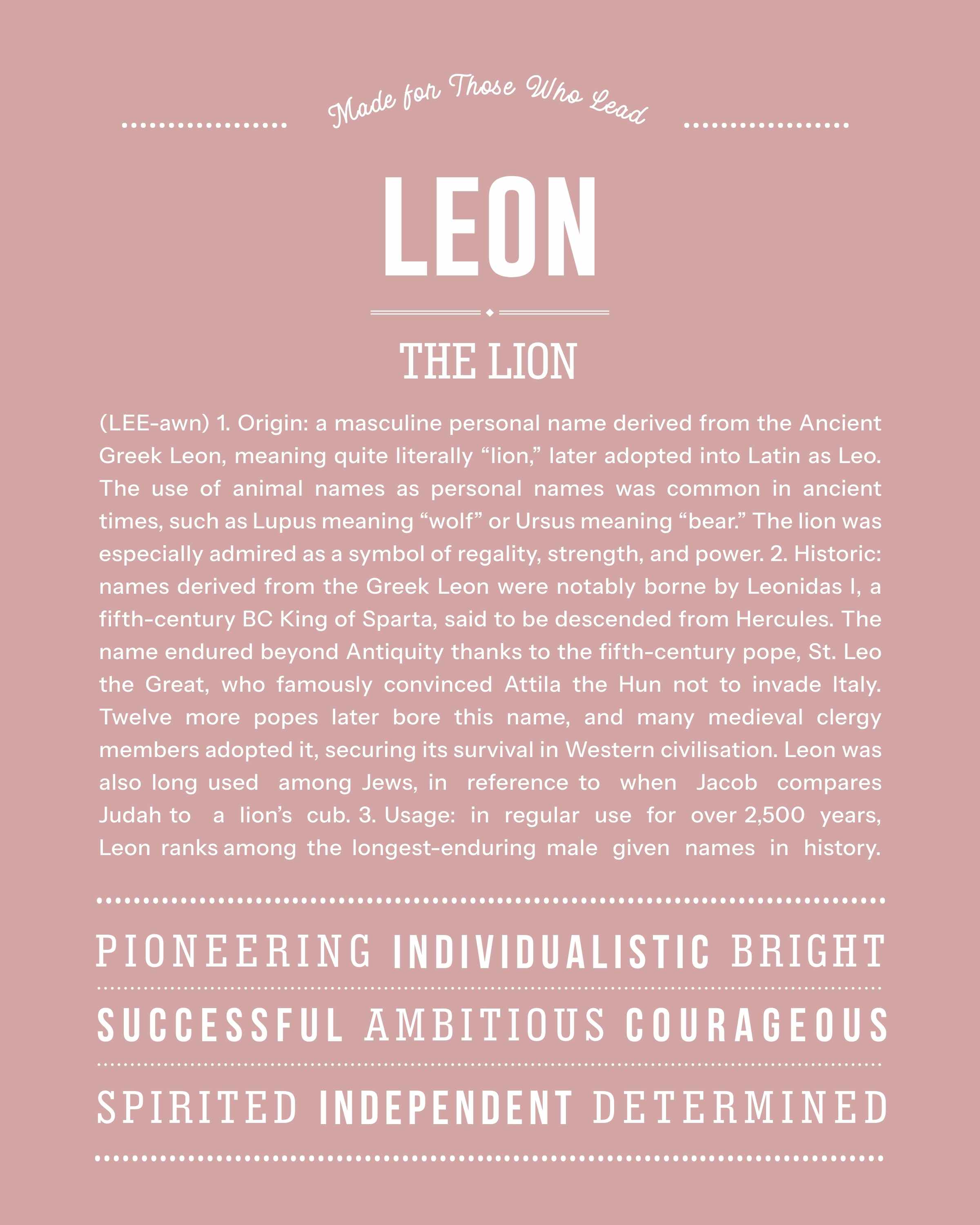 Leon | Personalised Name Meaning Print – Custom Name Art Gift