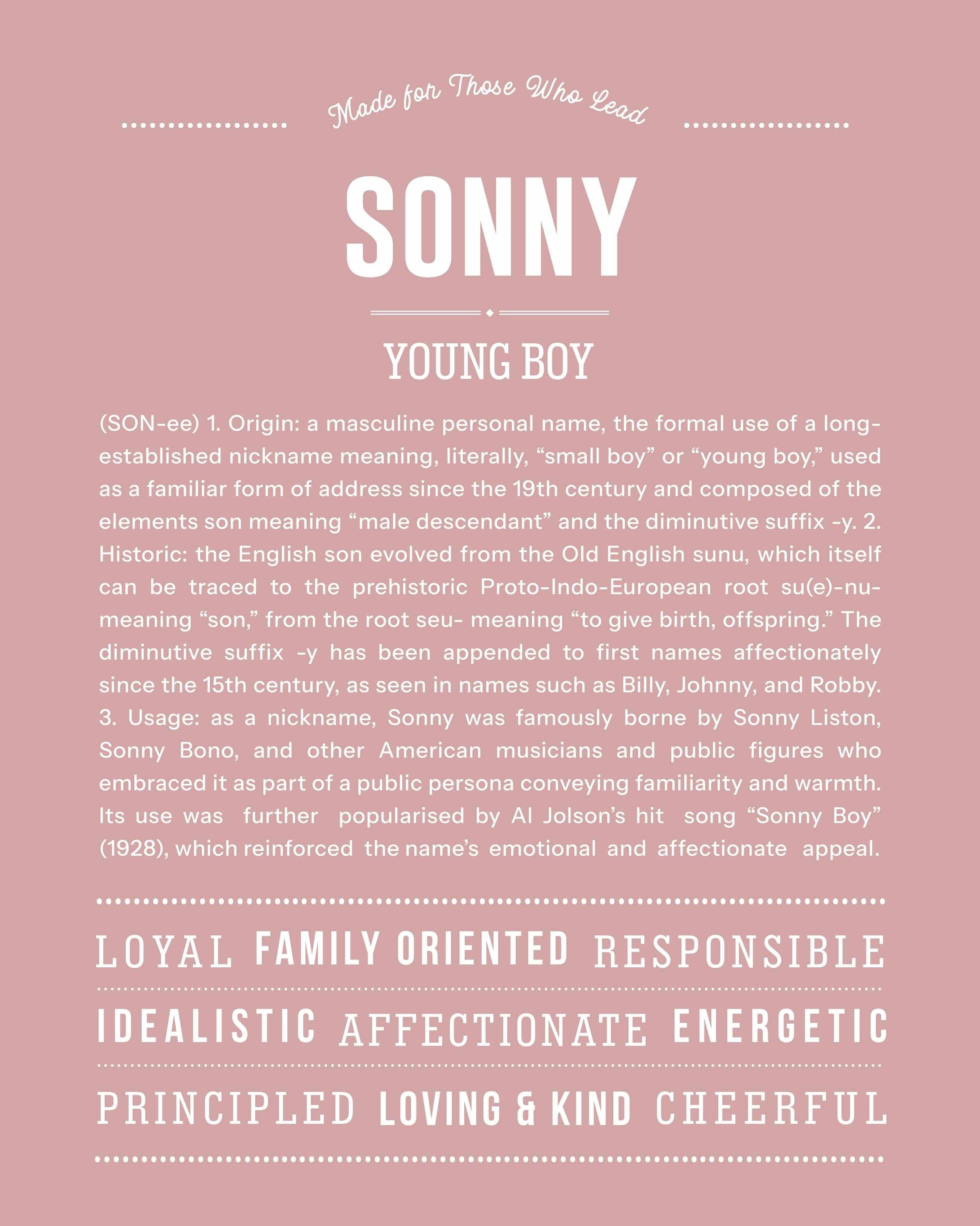 Sonny | Personalised Name Meaning Print – Custom Name Art Gift