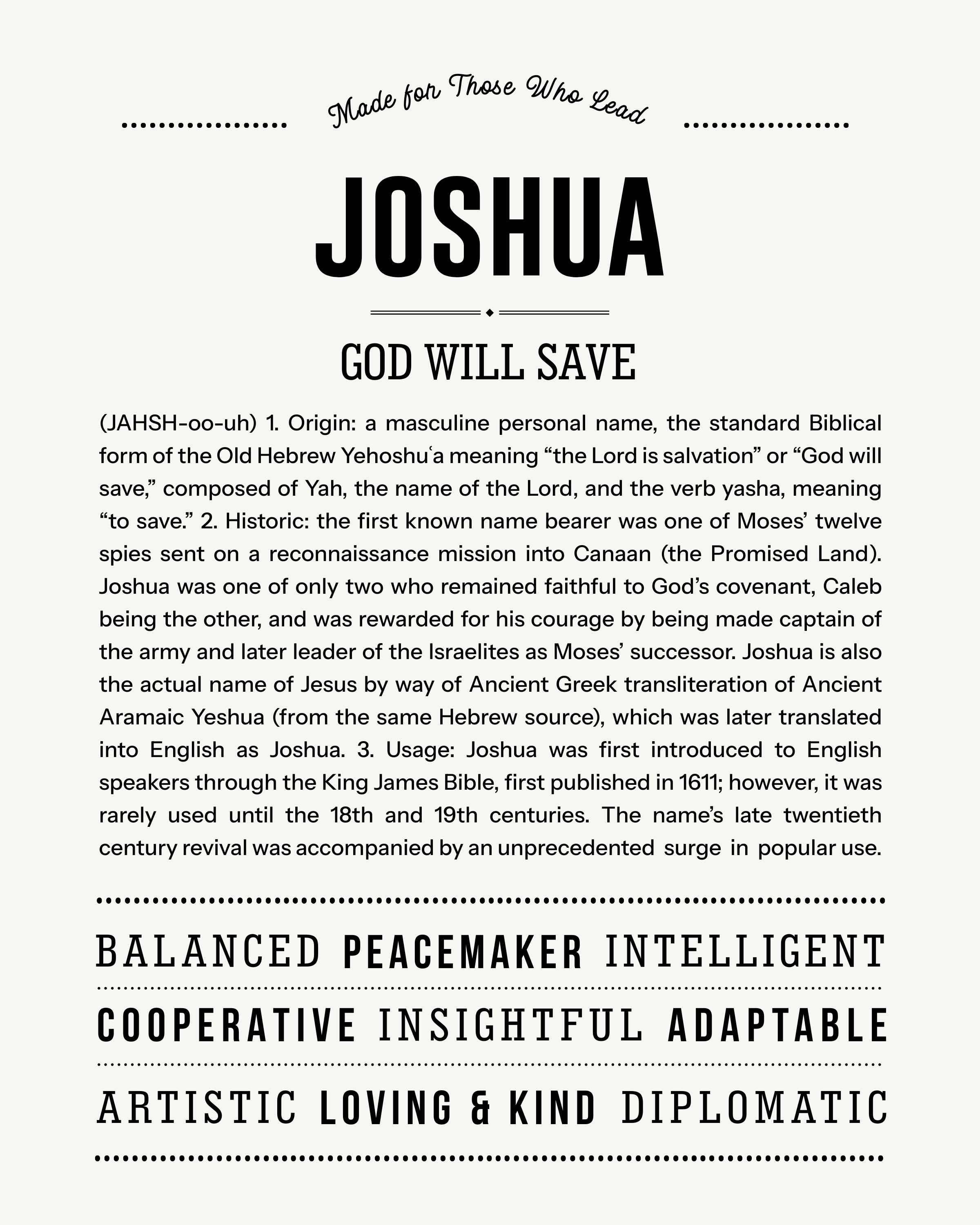 Joshua | Personalised Name Meaning Print – Custom Name Art Gift