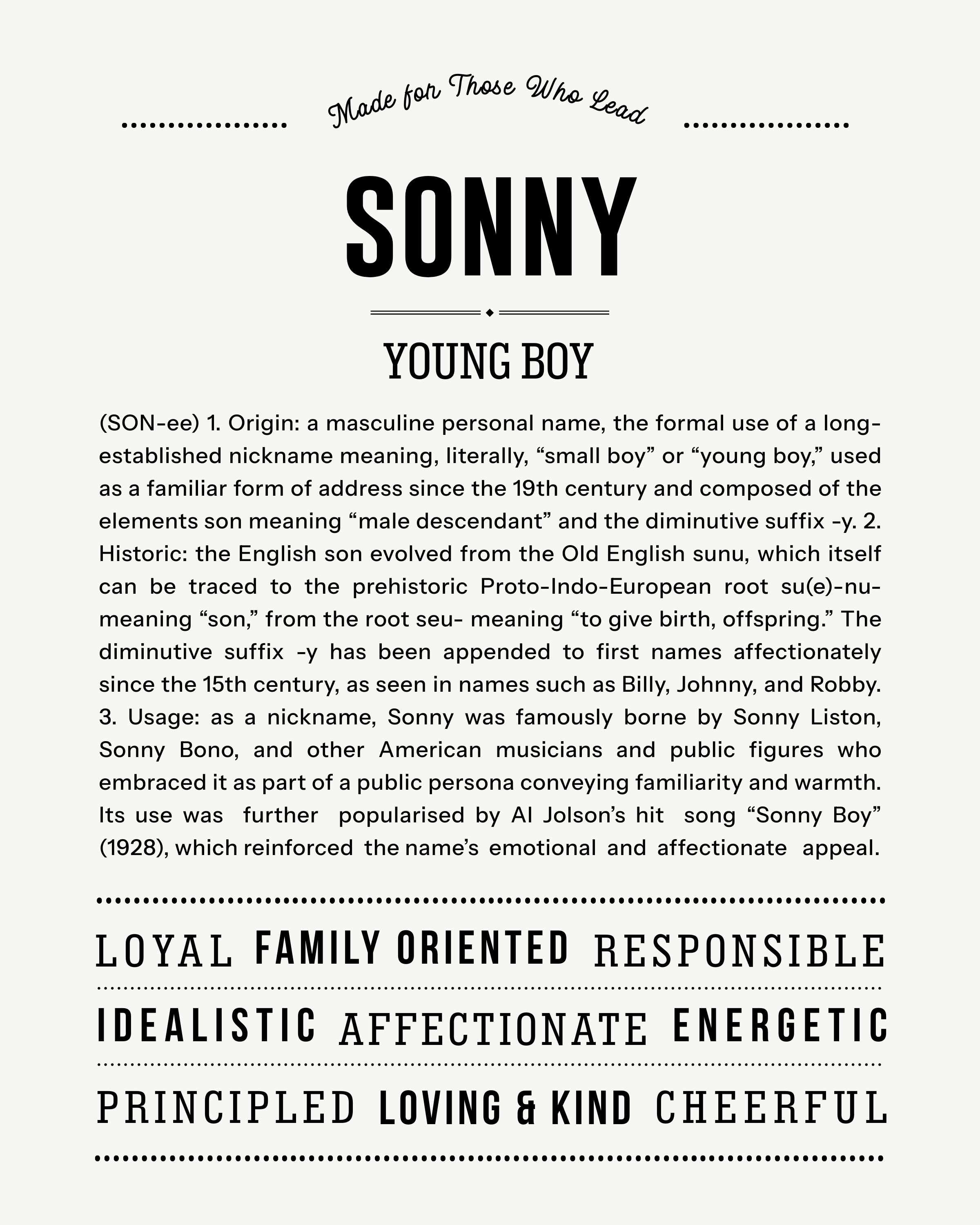 Sonny | Personalised Name Meaning Print – Custom Name Art Gift