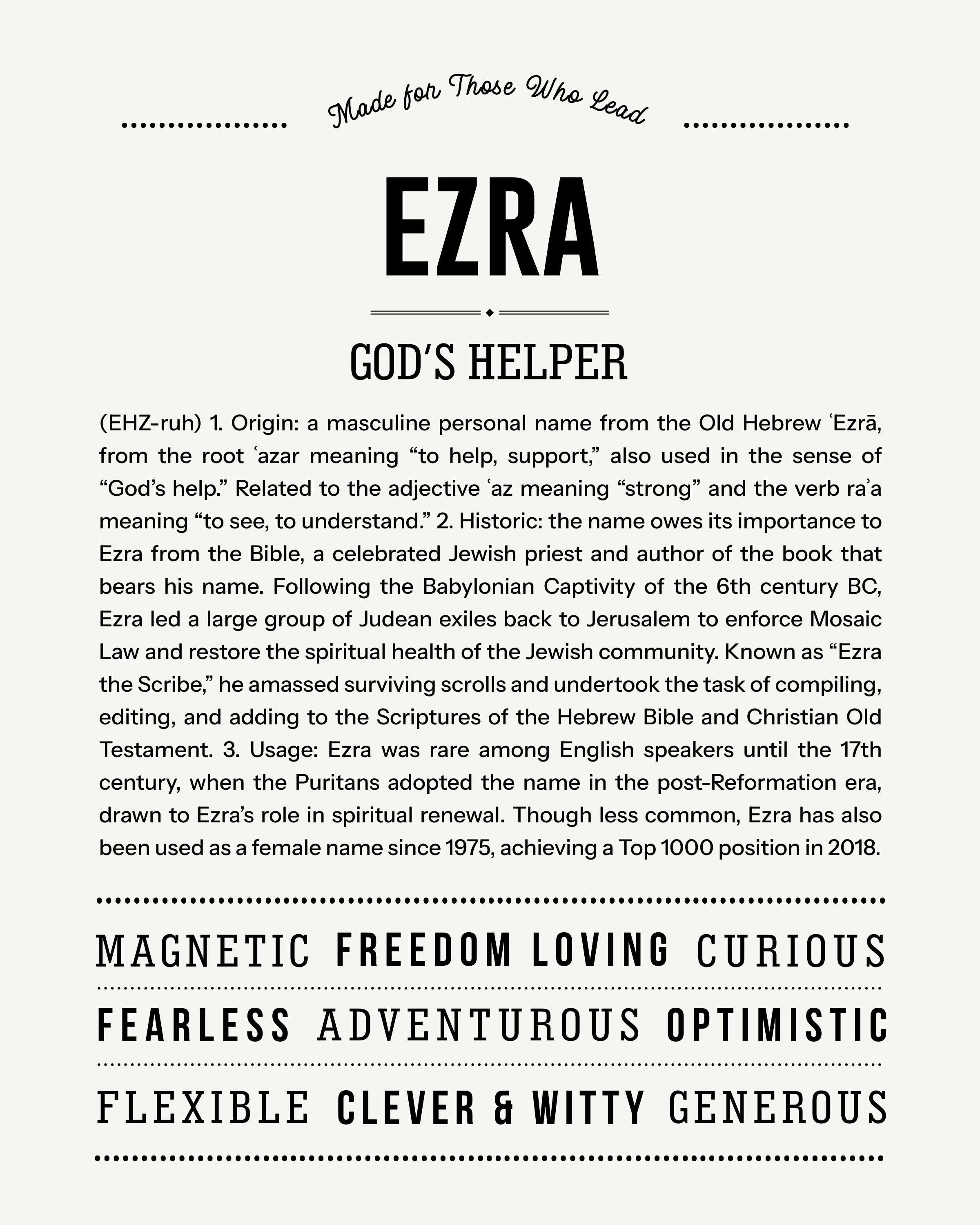 Ezra | Personalised Name Meaning Print – Custom Name Art Gift