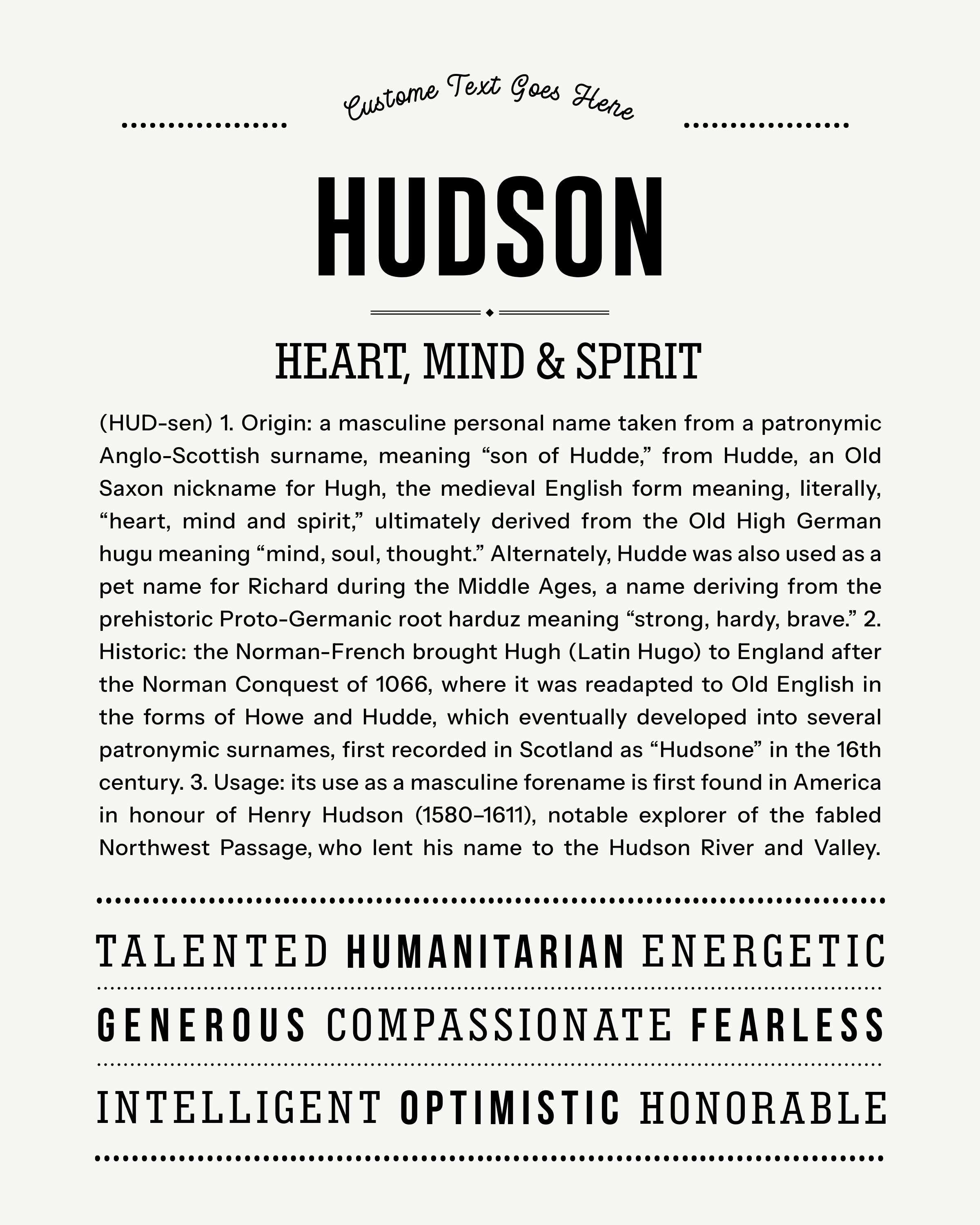 Hudson | Personalised Name Meaning Print – Custom Name Art Gift