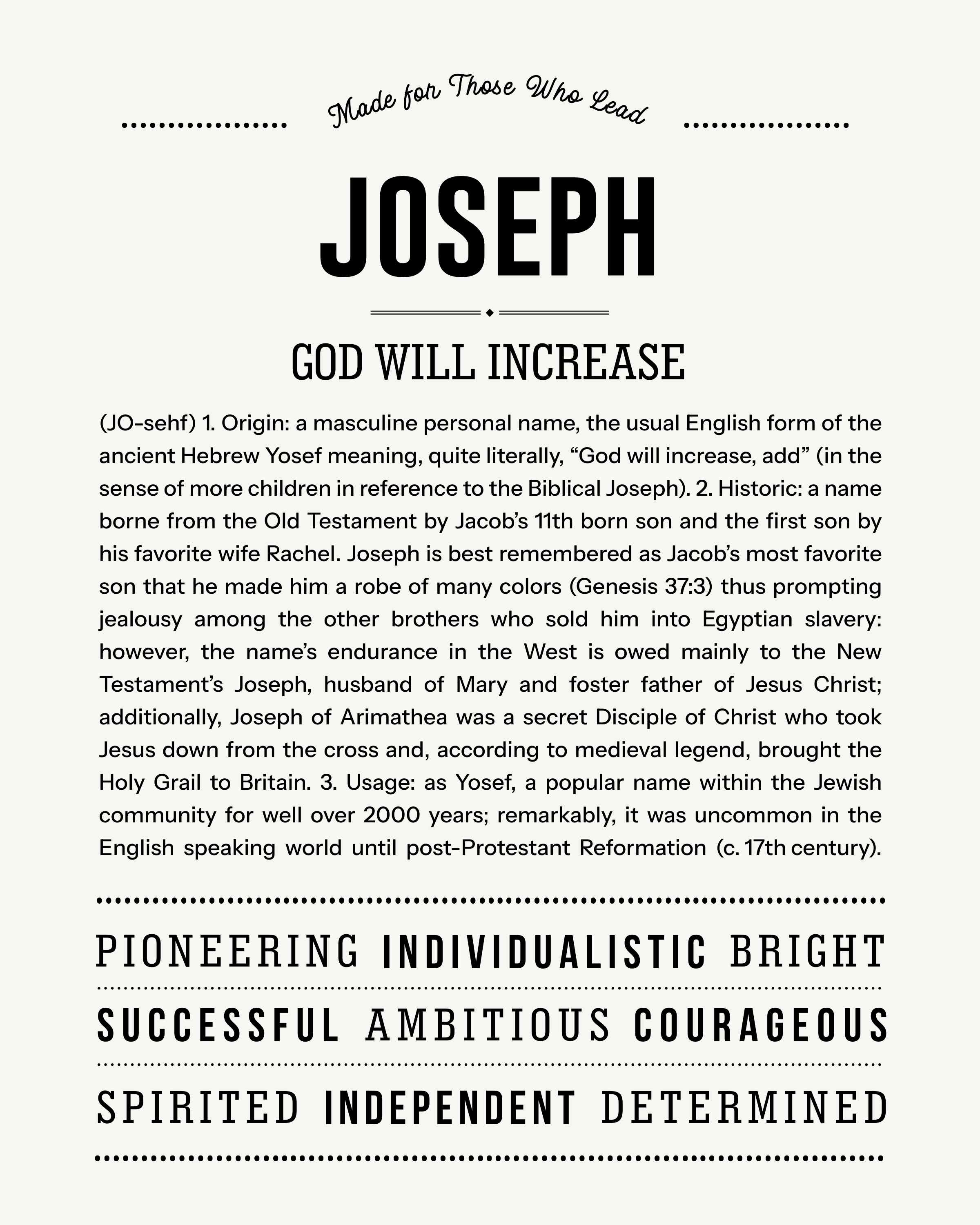 Joseph | Personalised Name Meaning Print – Custom Name Art Gift