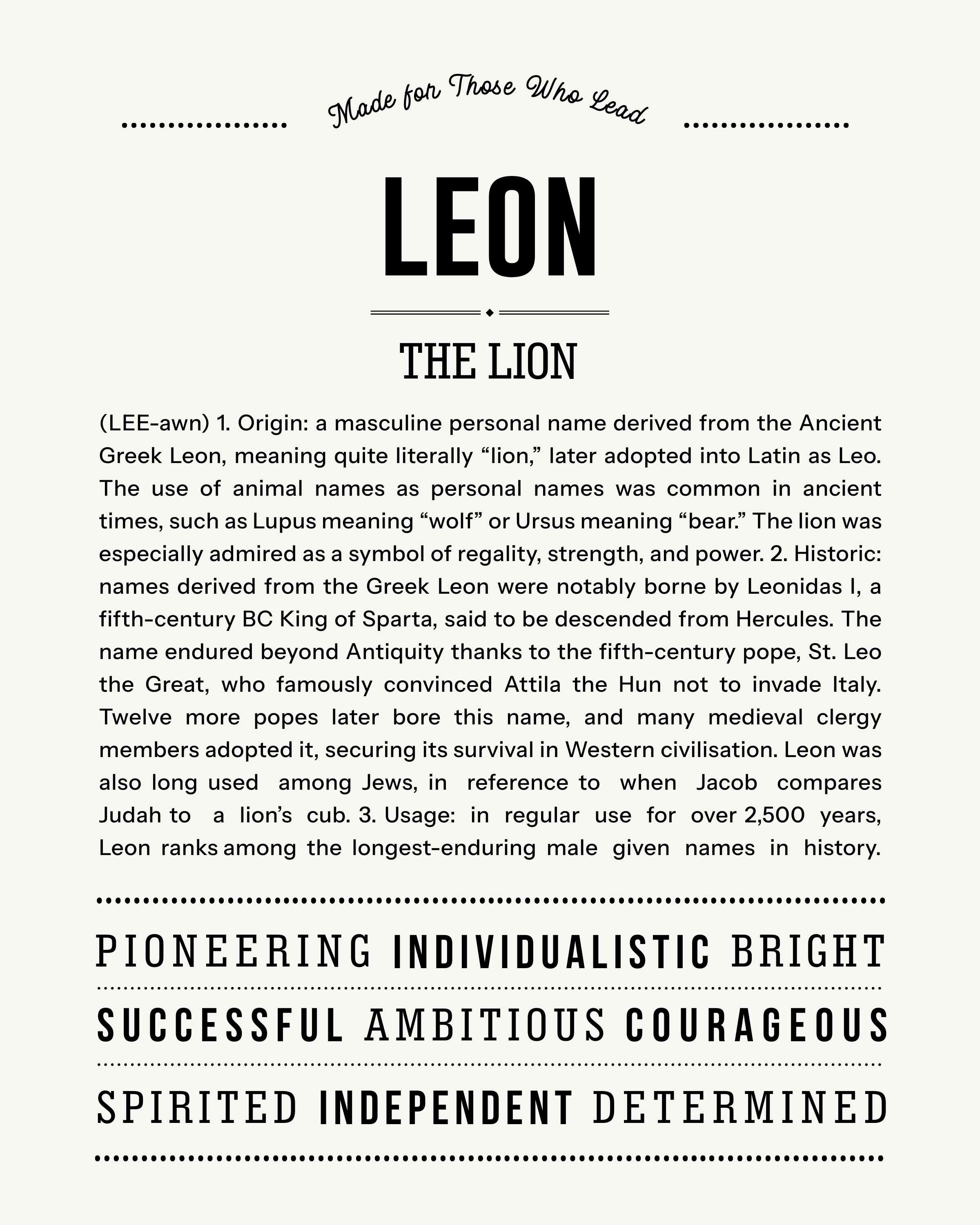 Leon | Personalised Name Meaning Print – Custom Name Art Gift