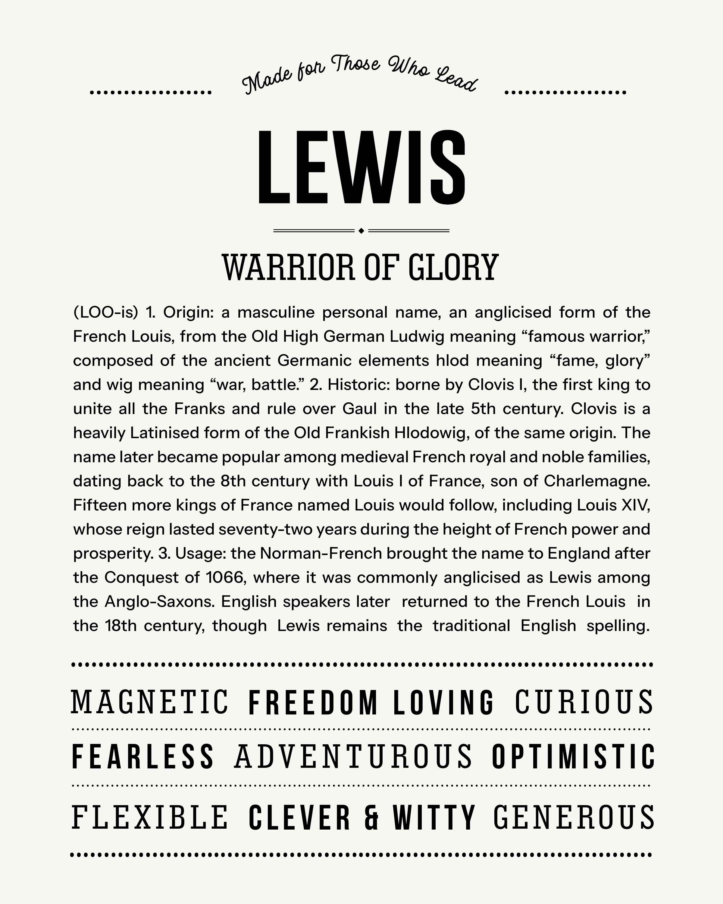 Lewis | Personalised Name Meaning Print – Custom Name Art Gift