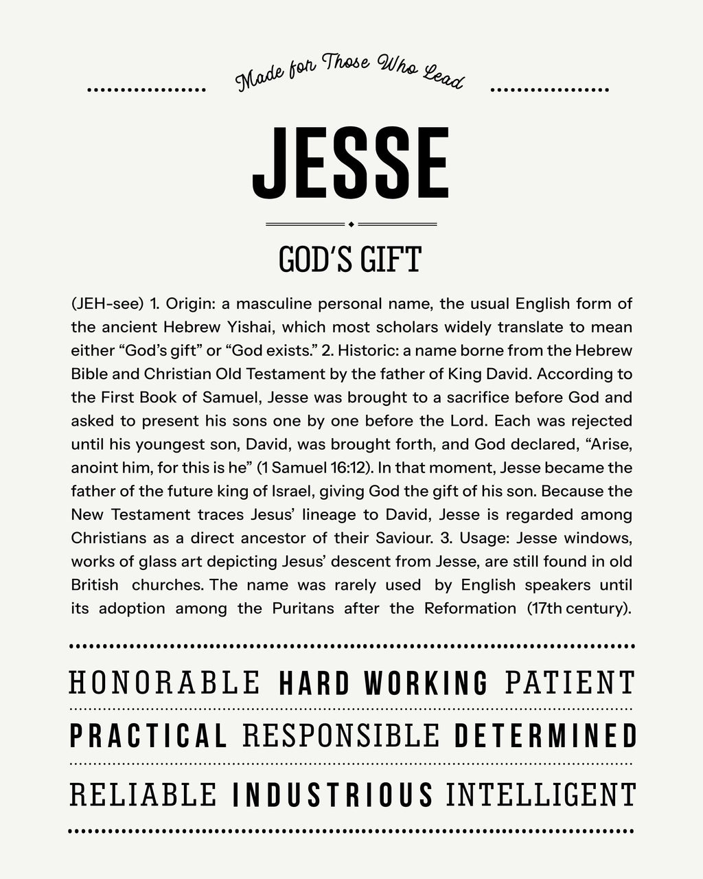 Jesse | Personalised Name Meaning Print – Custom Name Art Gift