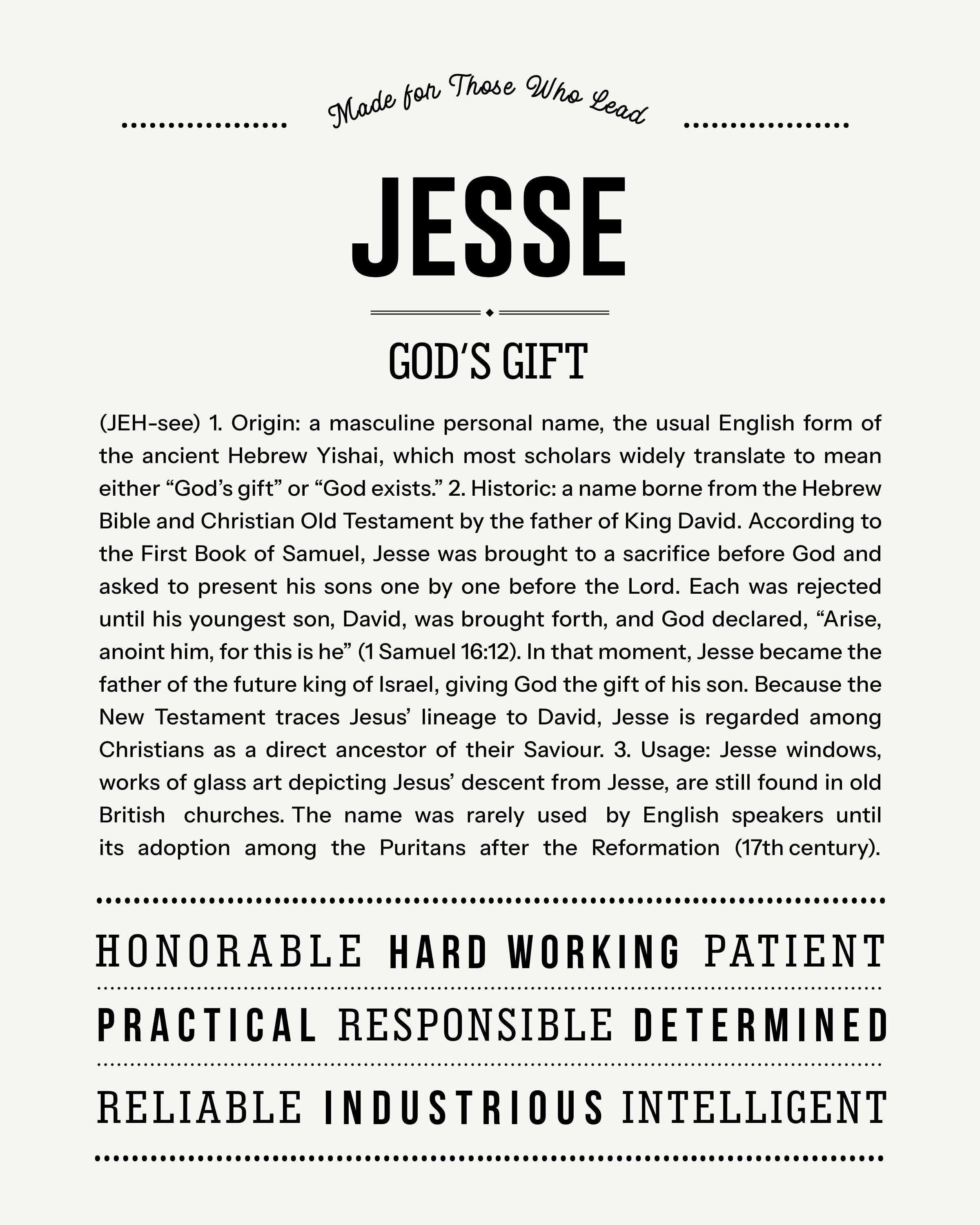 Jesse | Personalised Name Meaning Print – Custom Name Art Gift