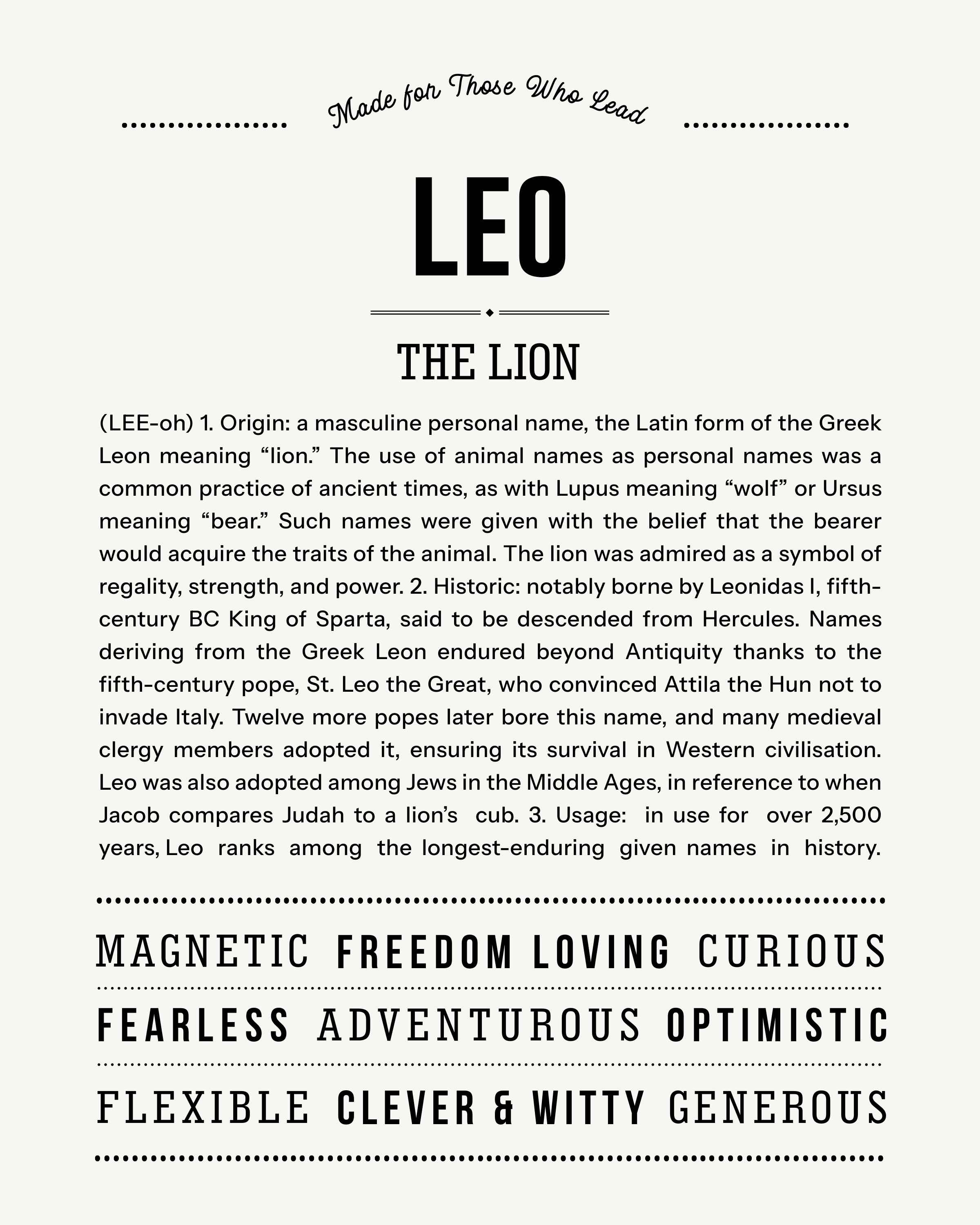 Leo | Personalised Name Meaning Print – Custom Name Art Gift