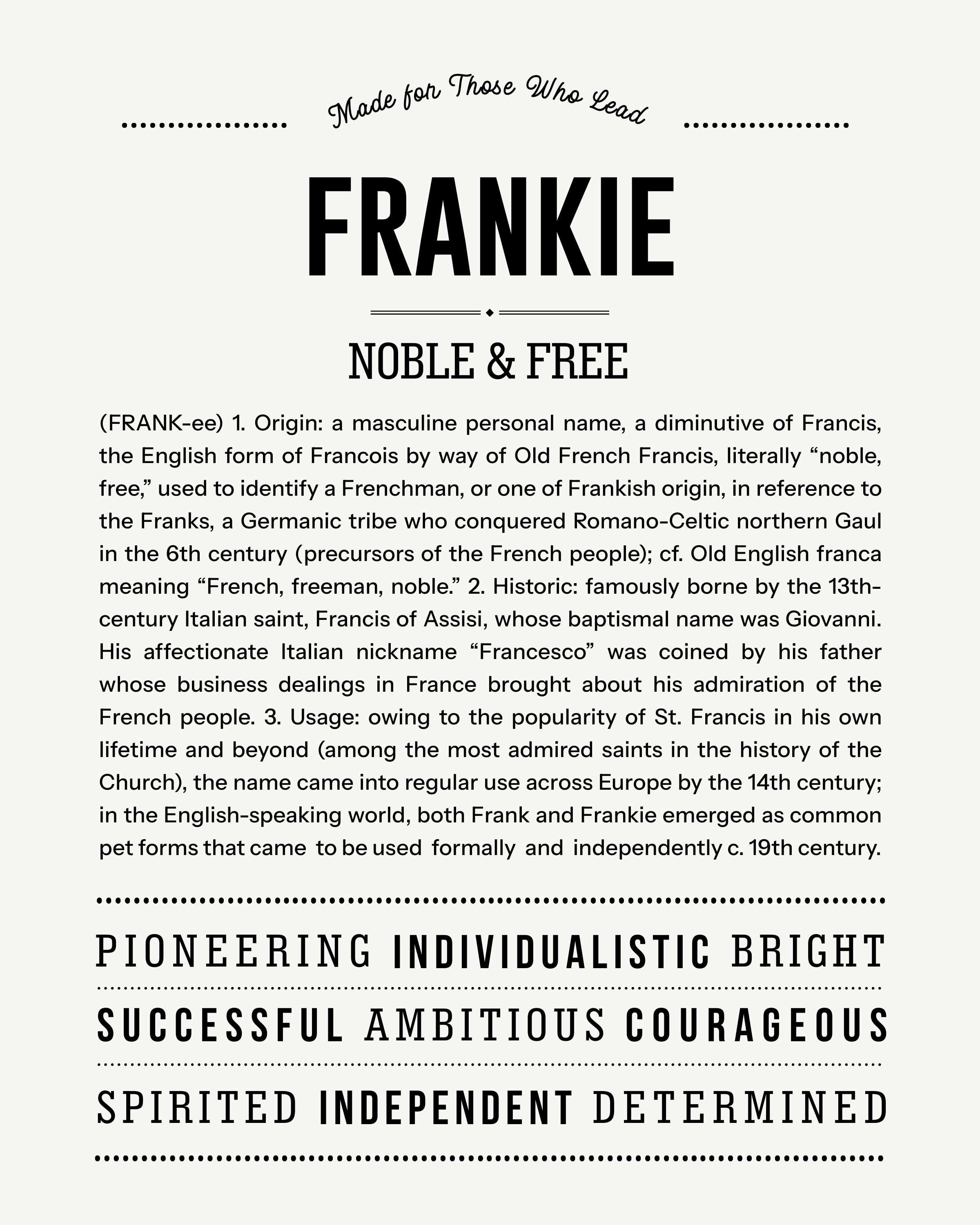 Frankie (male) | Personalised Name Meaning Print – Custom Name Art Gift