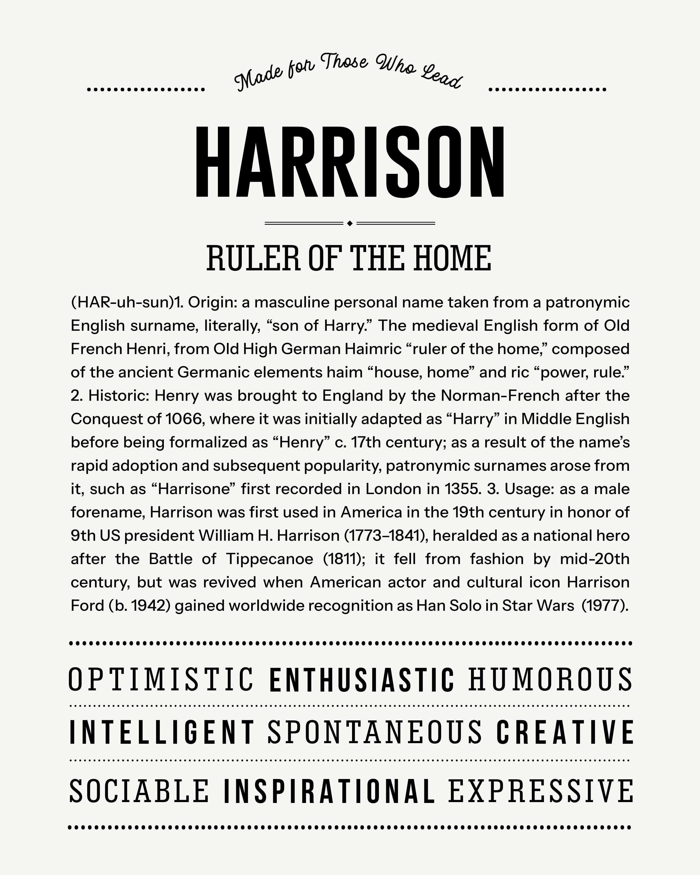 Harrison | Personalised Name Meaning Print – Custom Name Art Gift
