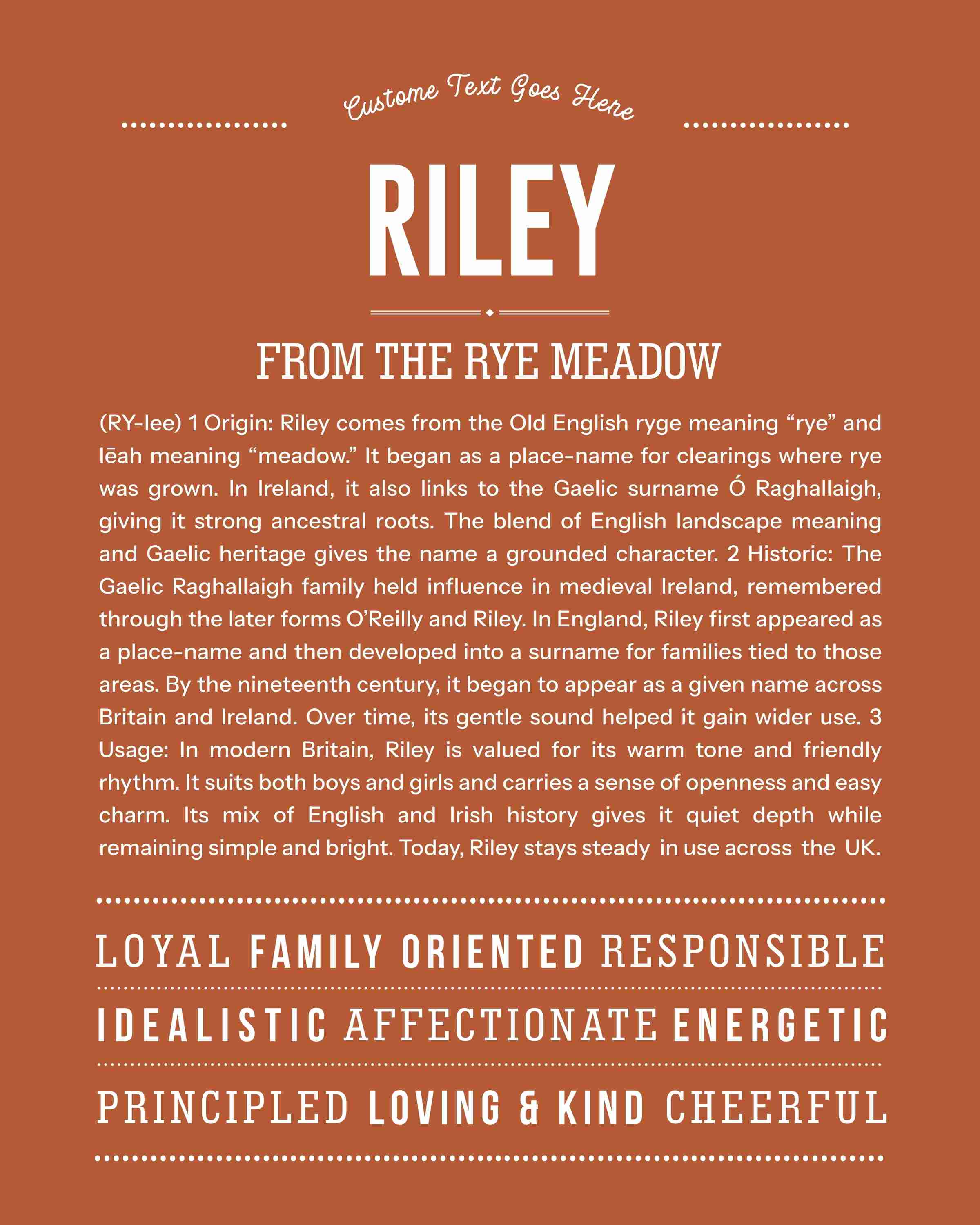 Riley | Personalised Name Meaning Print – Custom Name Art Gift