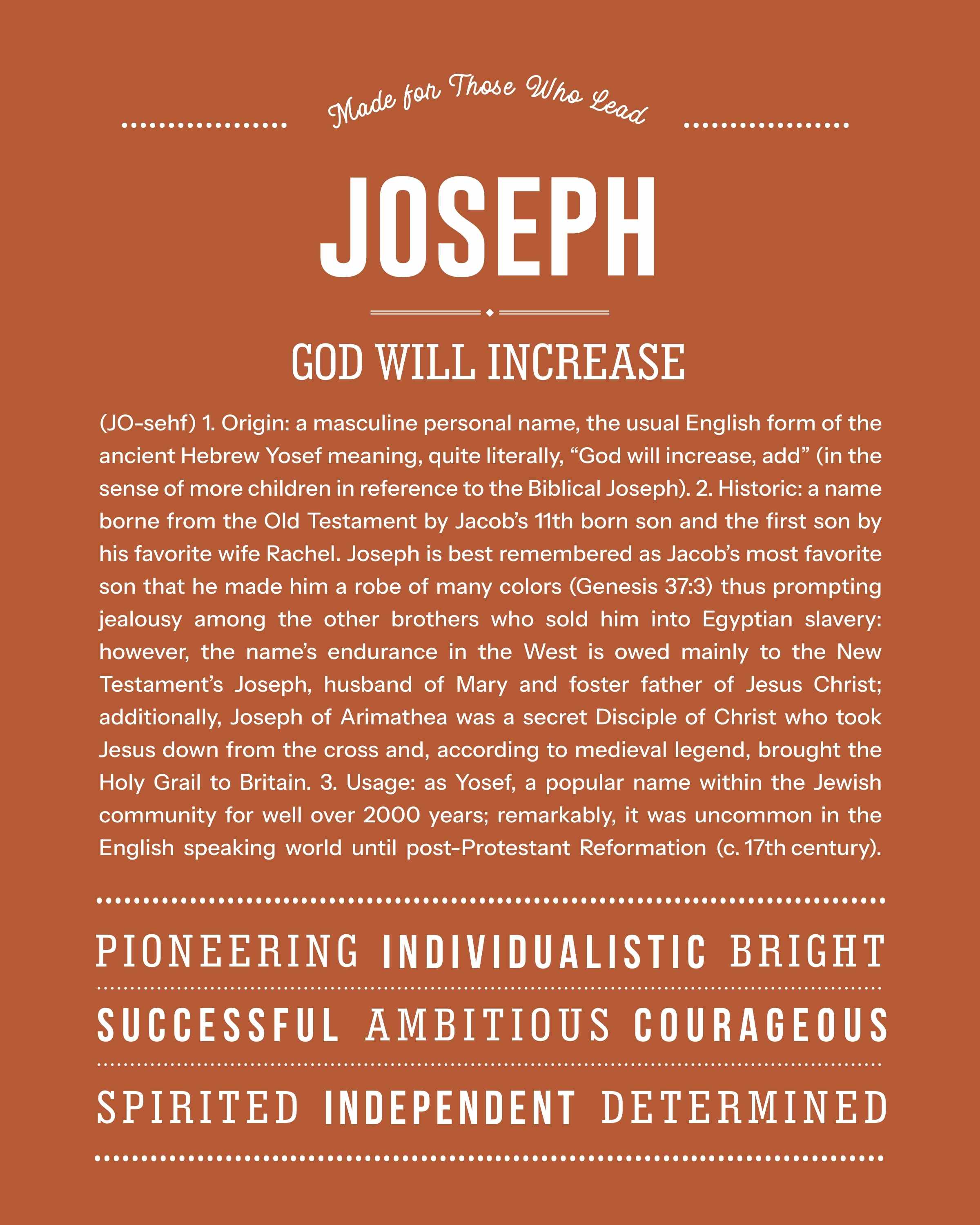 Joseph | Personalised Name Meaning Print – Custom Name Art Gift