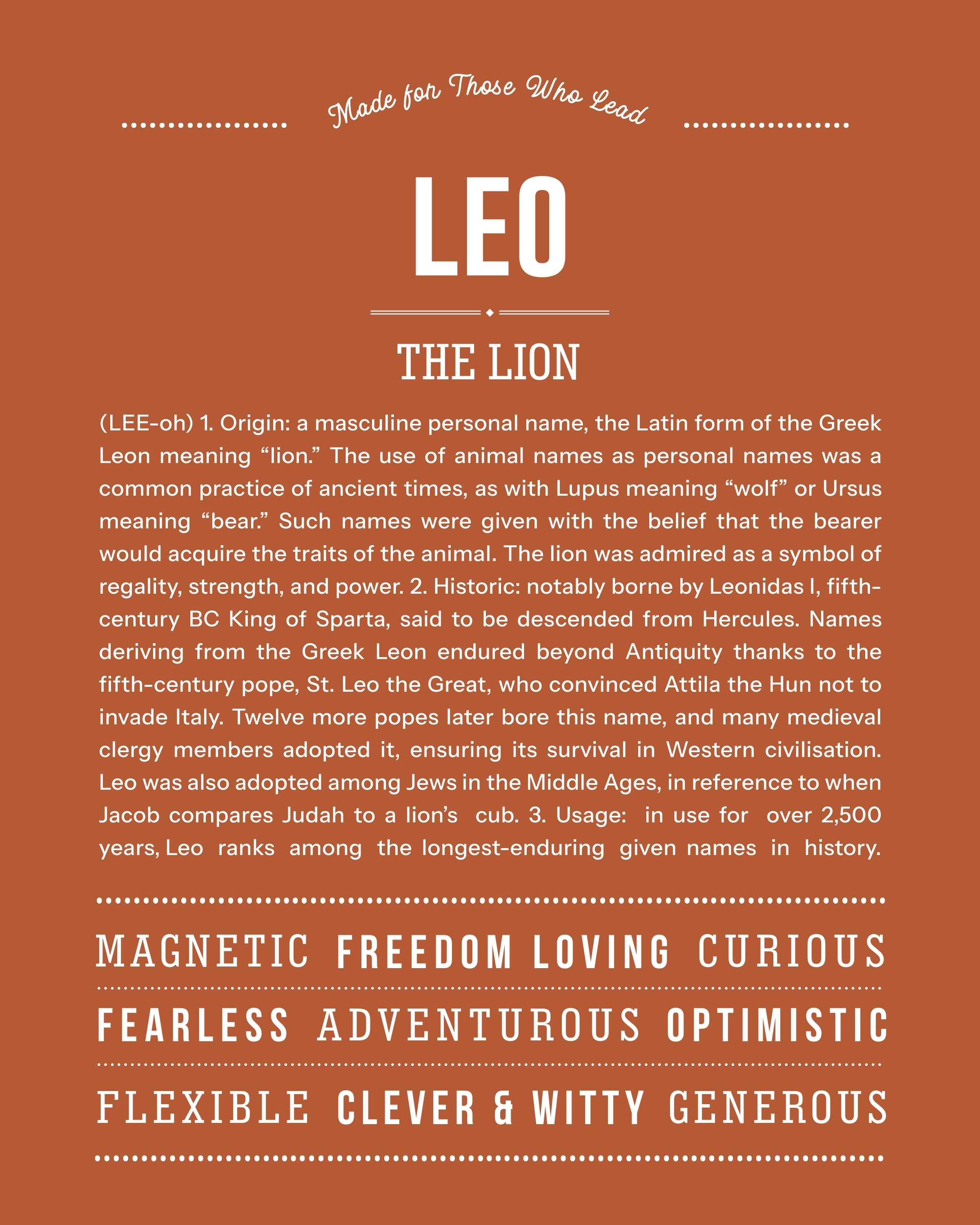 Leo | Personalised Name Meaning Print – Custom Name Art Gift