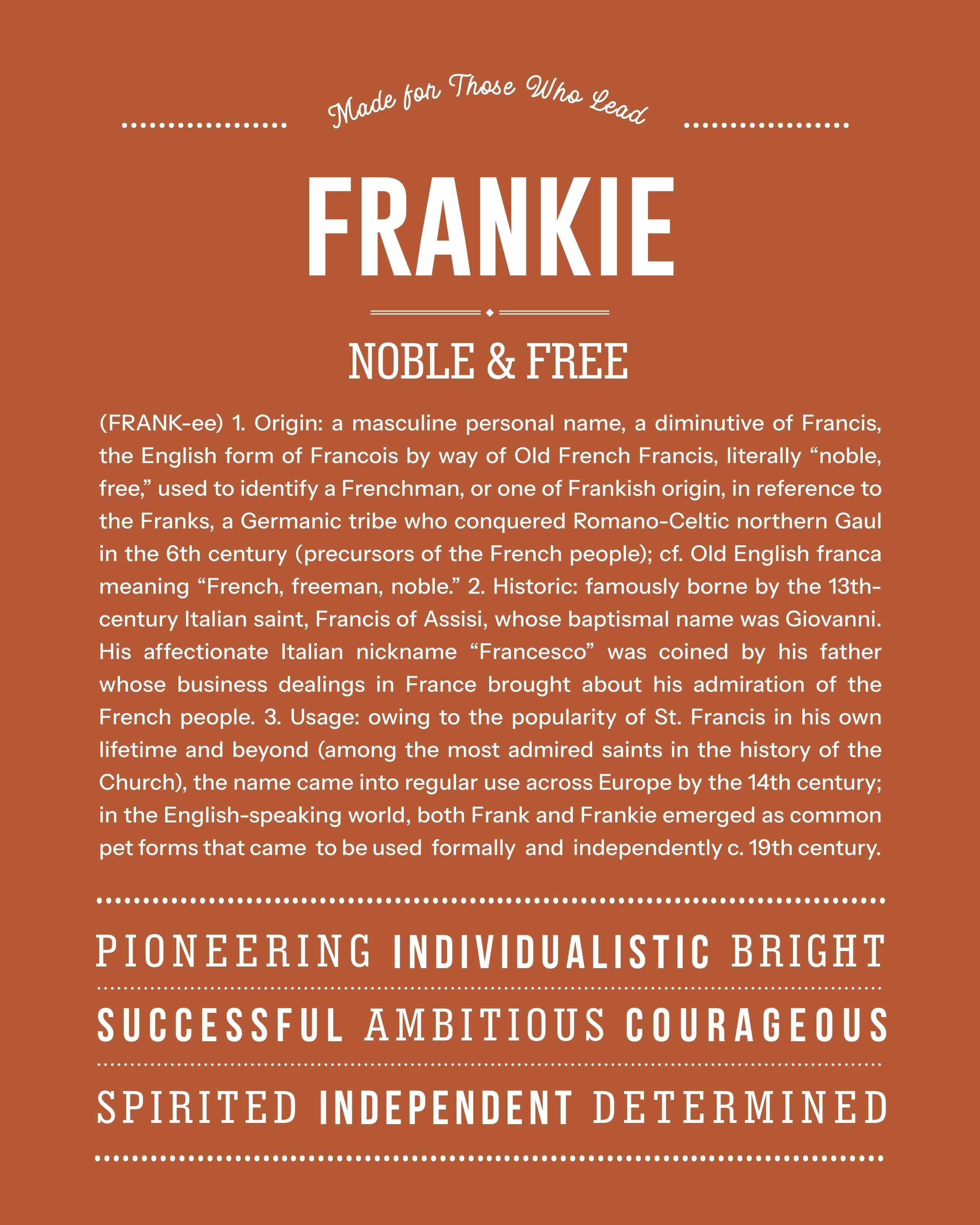 Frankie (male) | Personalised Name Meaning Print – Custom Name Art Gift