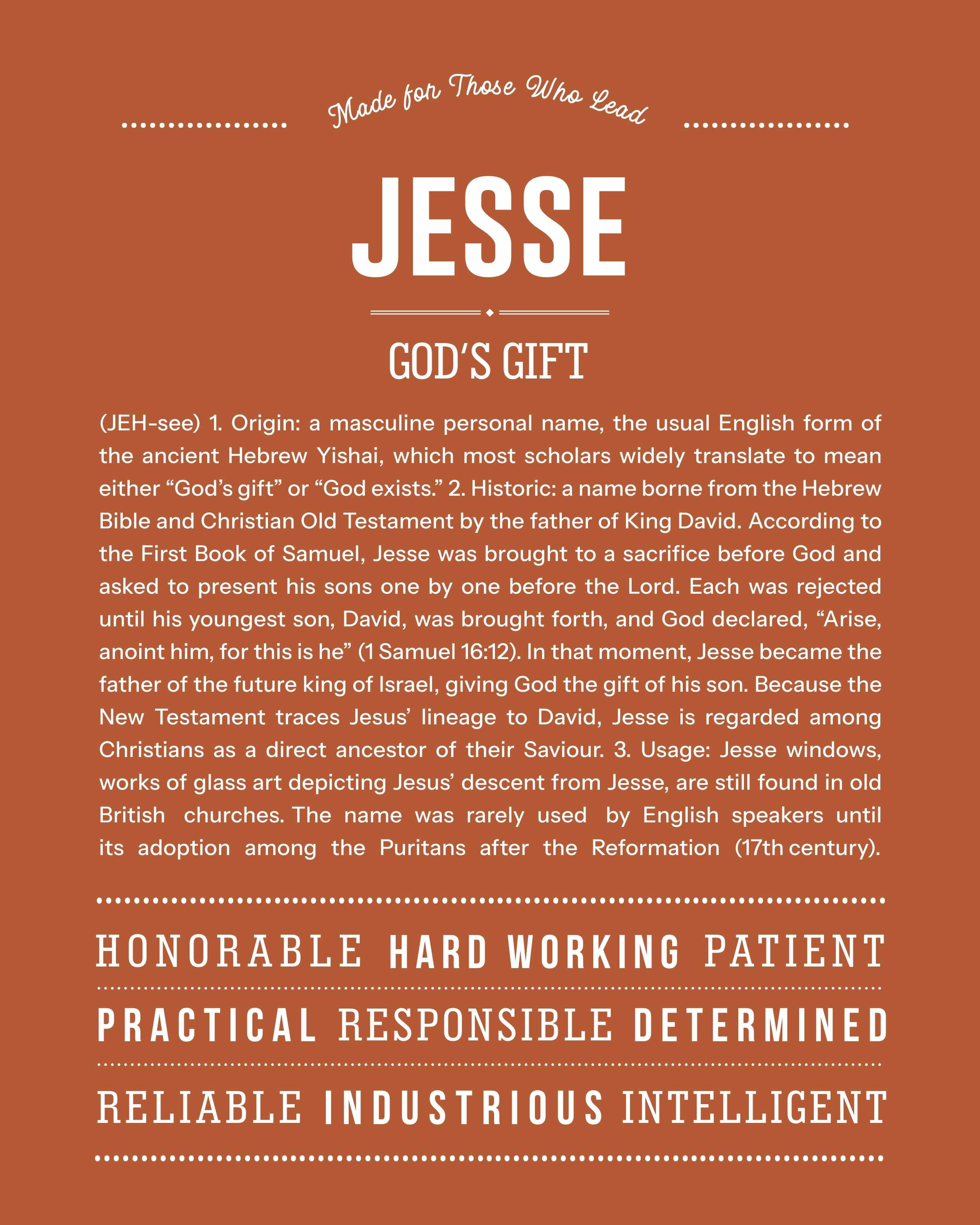 Jesse | Personalised Name Meaning Print – Custom Name Art Gift