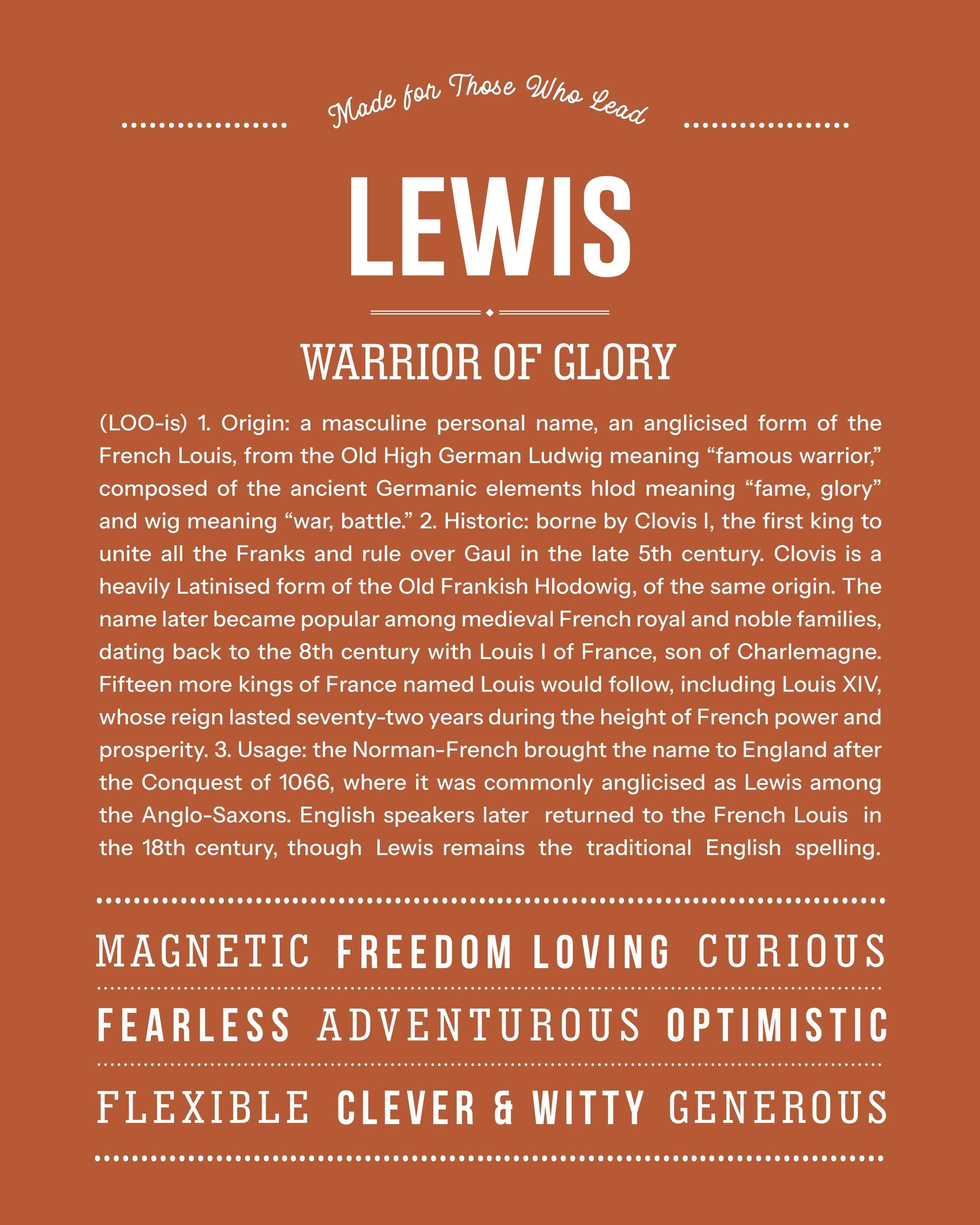 Lewis | Personalised Name Meaning Print – Custom Name Art Gift