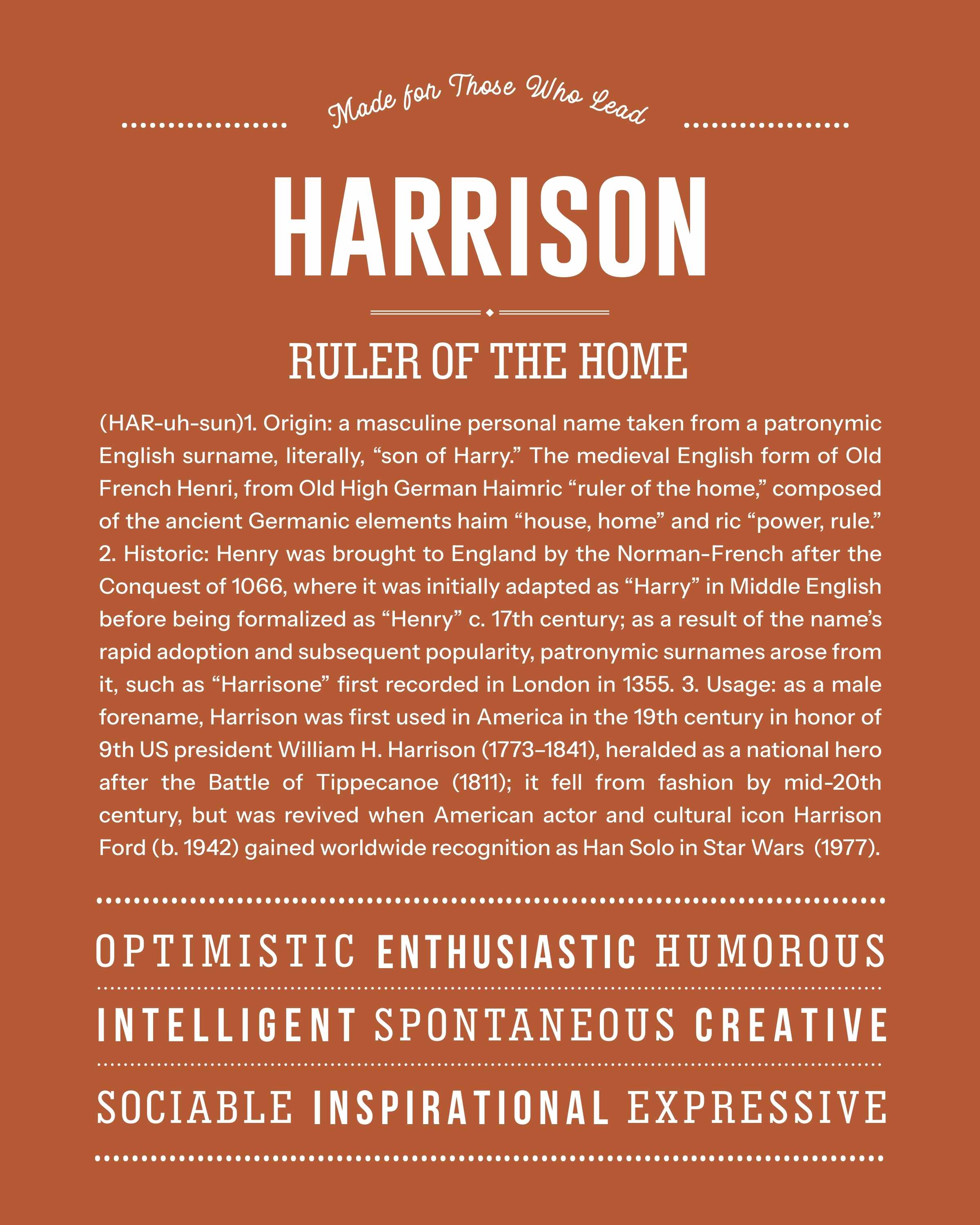 Harrison | Personalised Name Meaning Print – Custom Name Art Gift
