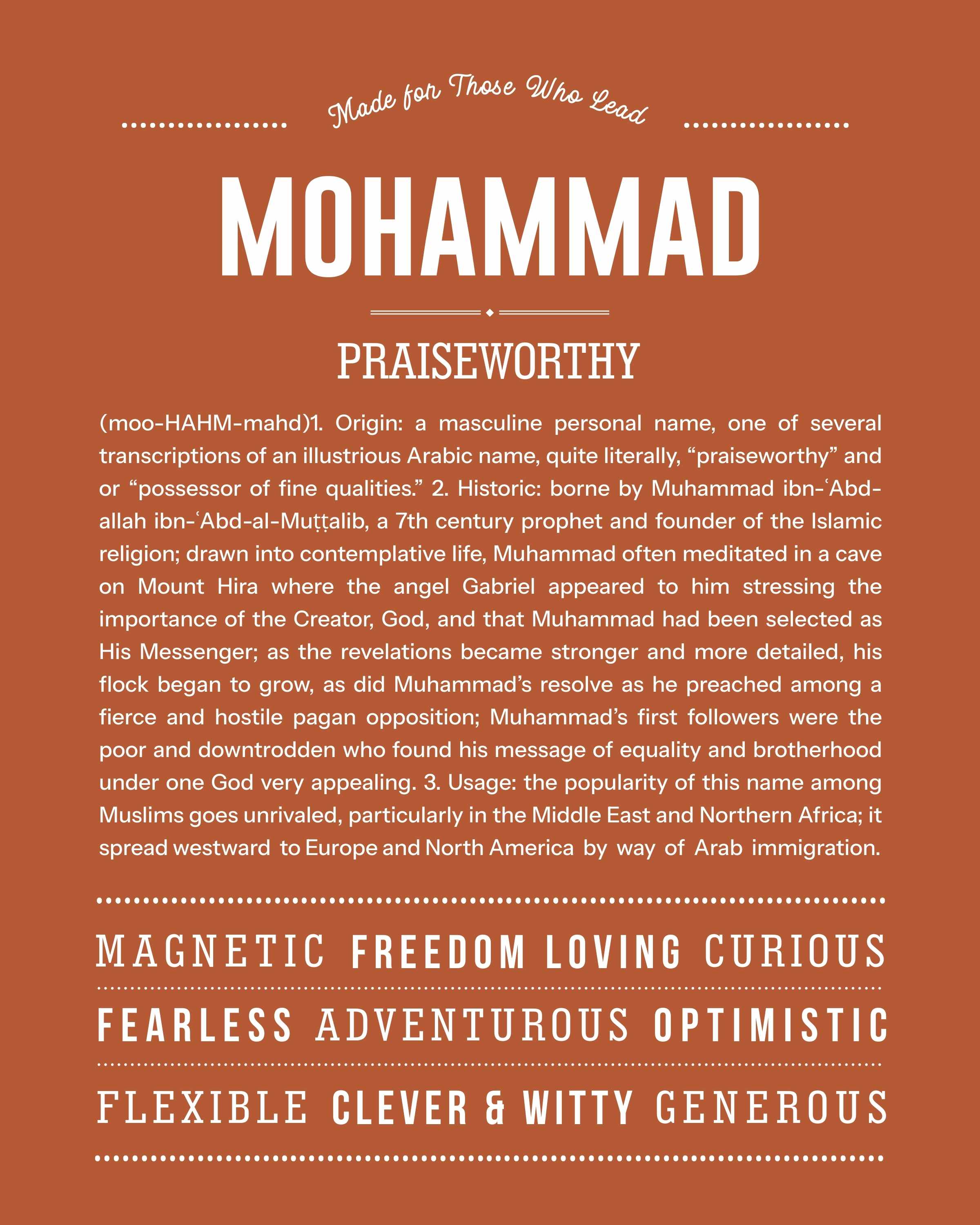 Mohammad | Personalised Name Meaning Print – Custom Name Art Gift