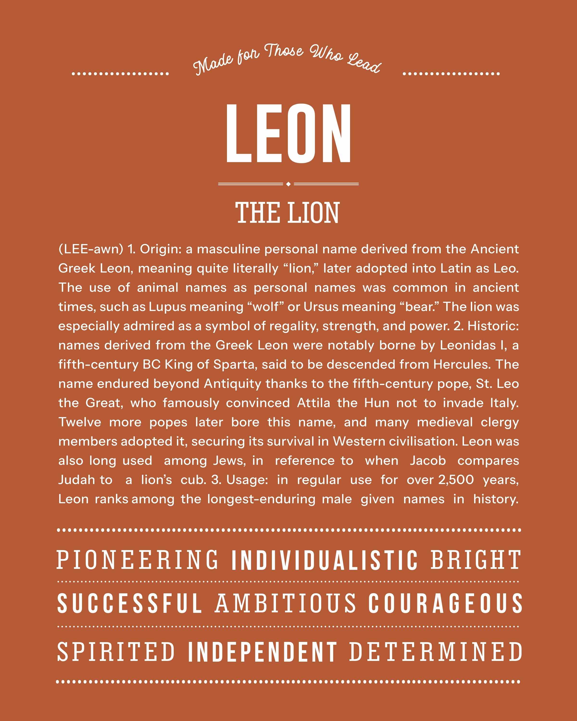 Leon | Personalised Name Meaning Print – Custom Name Art Gift