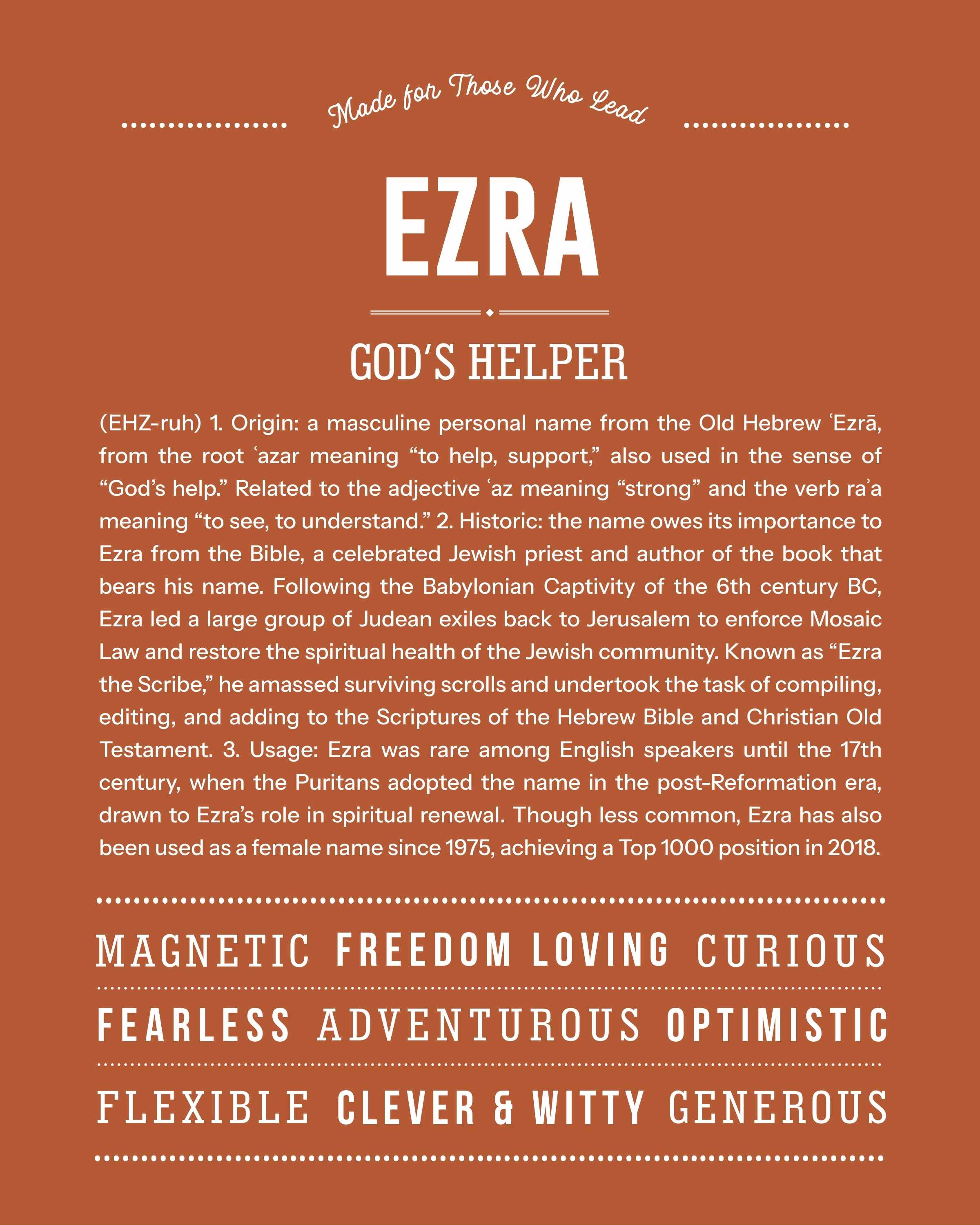 Ezra | Personalised Name Meaning Print – Custom Name Art Gift