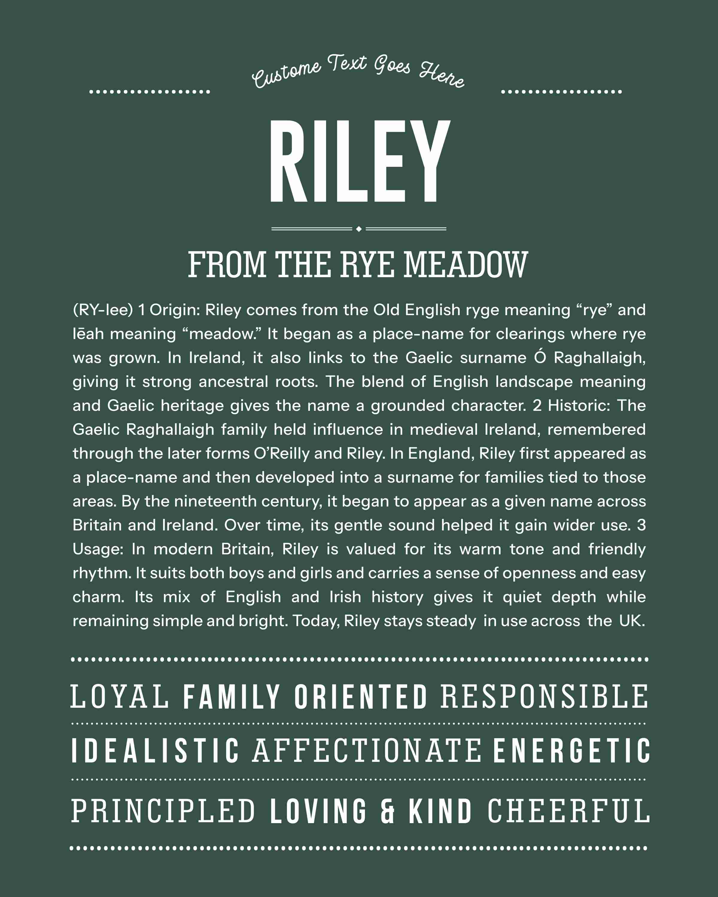 Riley | Personalised Name Meaning Print – Custom Name Art Gift