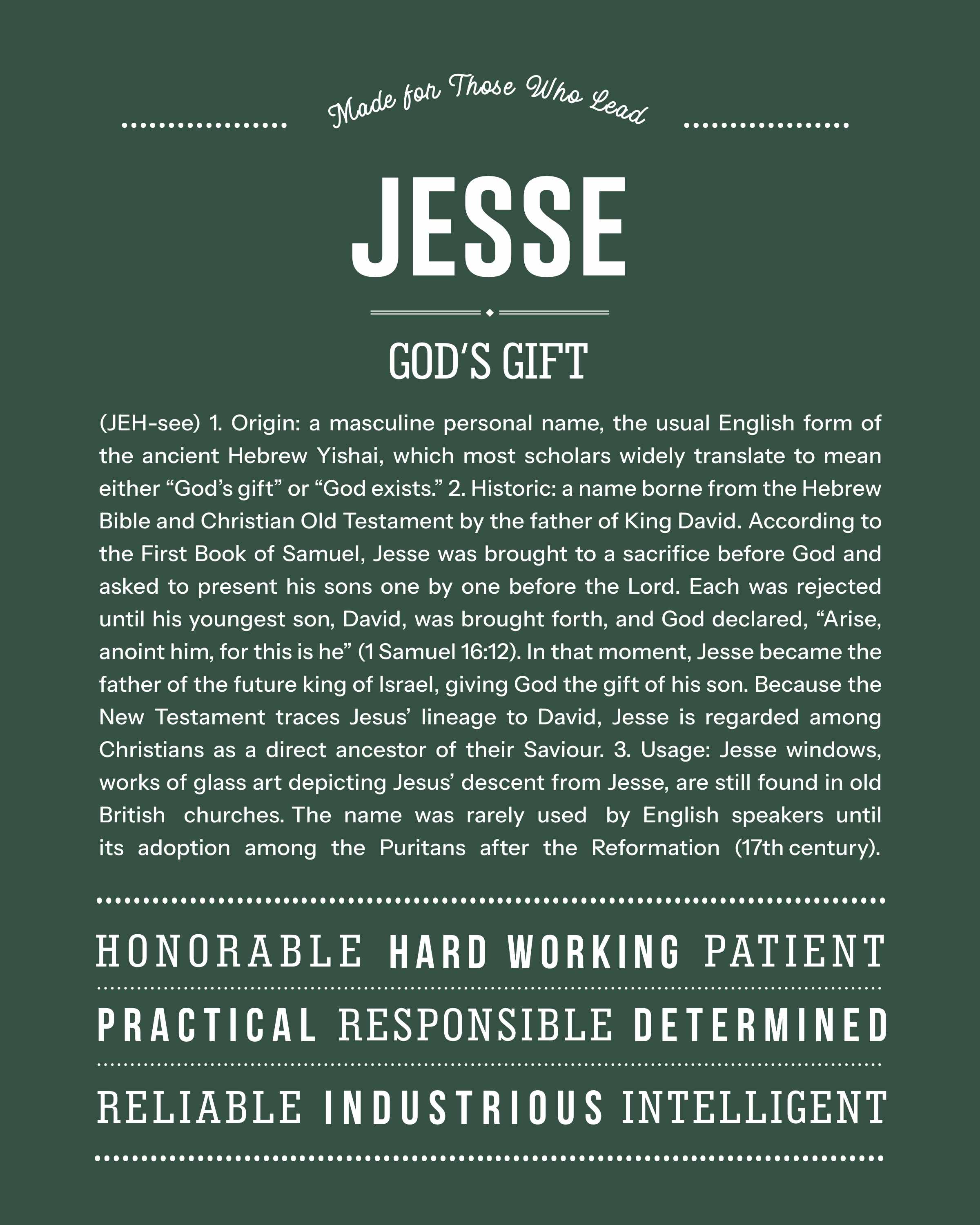 Jesse | Personalised Name Meaning Print – Custom Name Art Gift