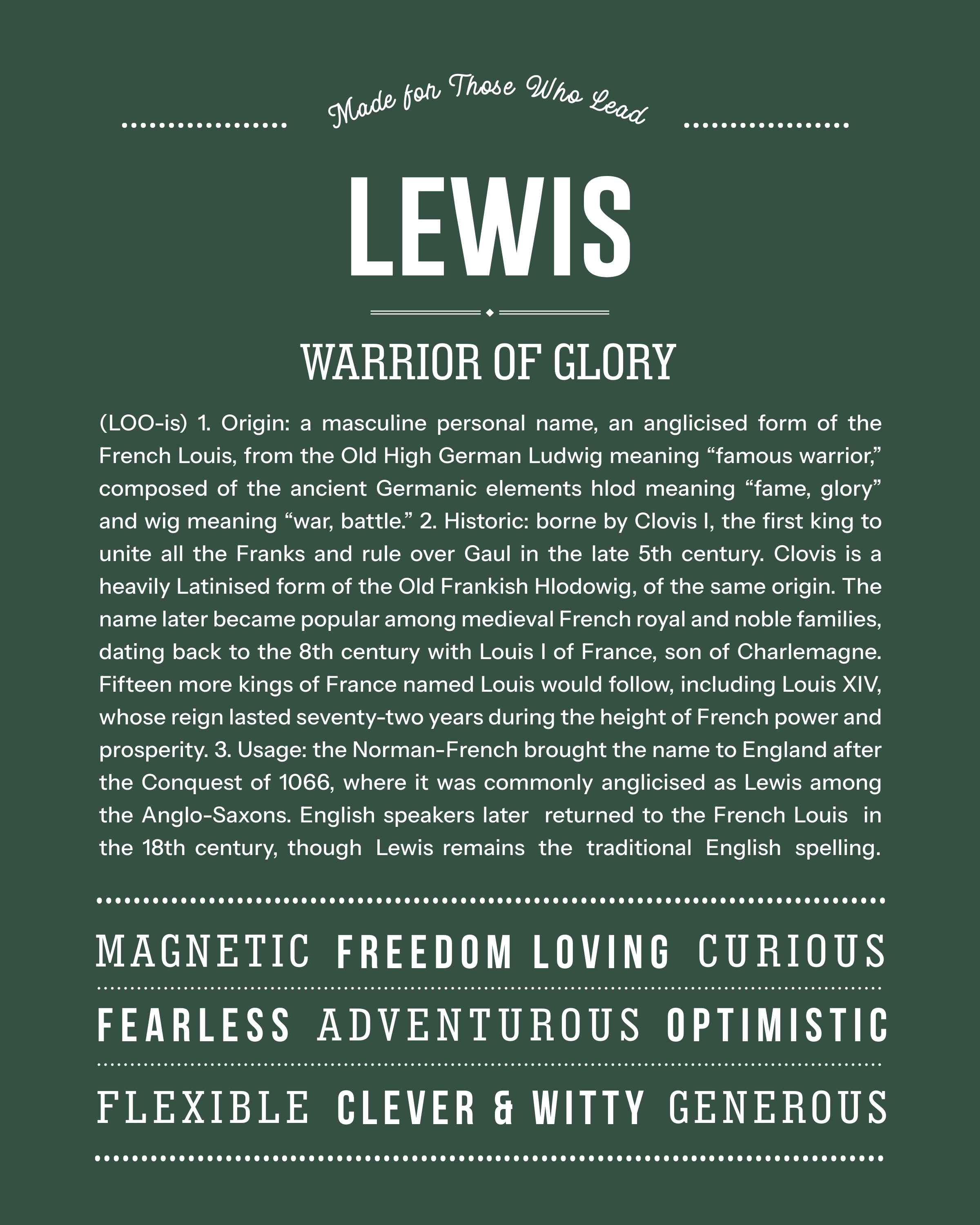 Lewis | Personalised Name Meaning Print – Custom Name Art Gift