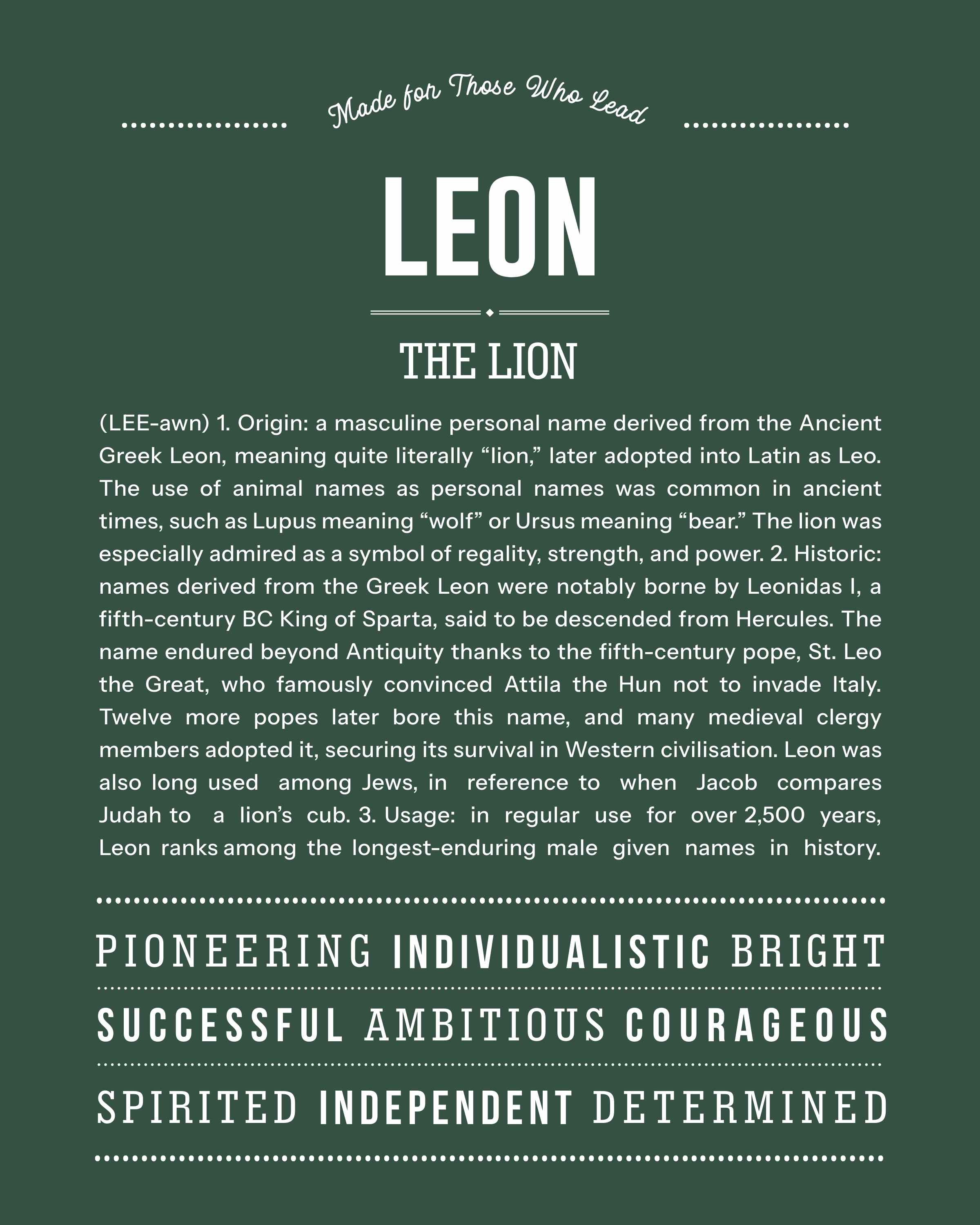 Leon | Personalised Name Meaning Print – Custom Name Art Gift