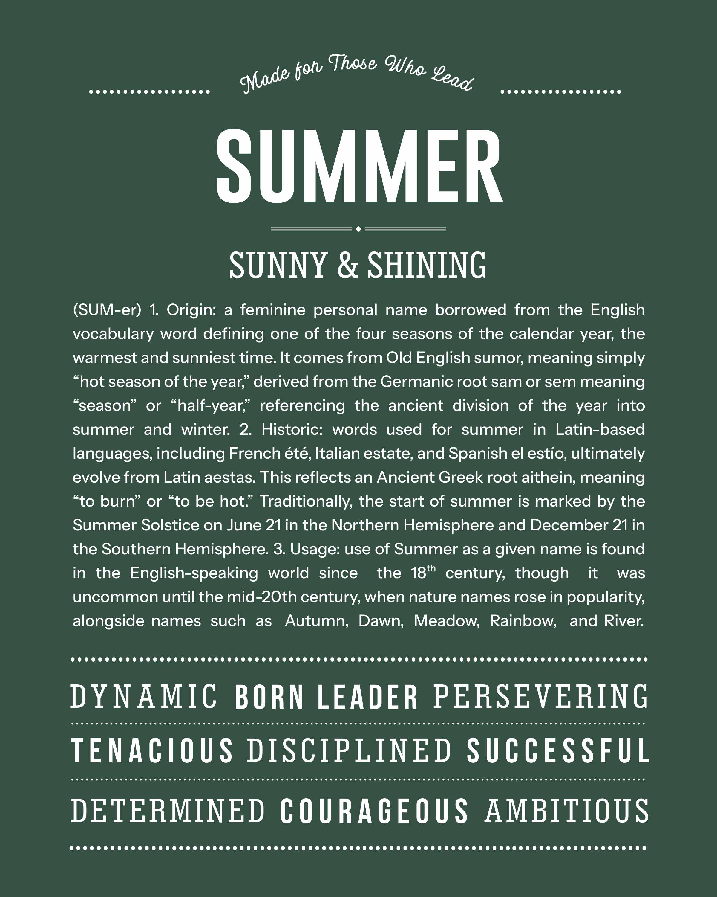 Summer | Personalised Name Meaning Print – Custom Name Art Gift