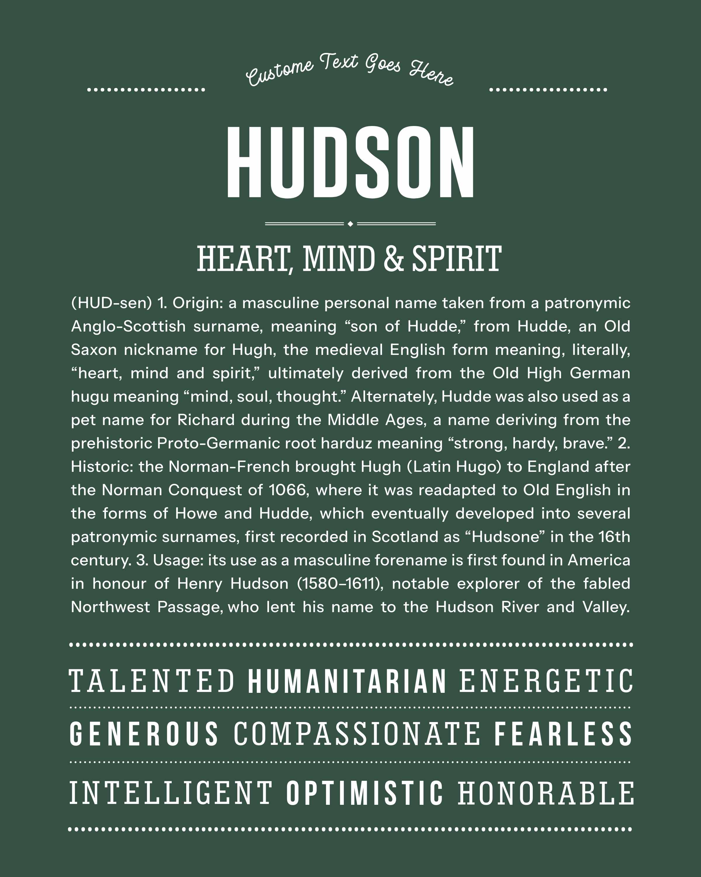 Hudson | Personalised Name Meaning Print – Custom Name Art Gift